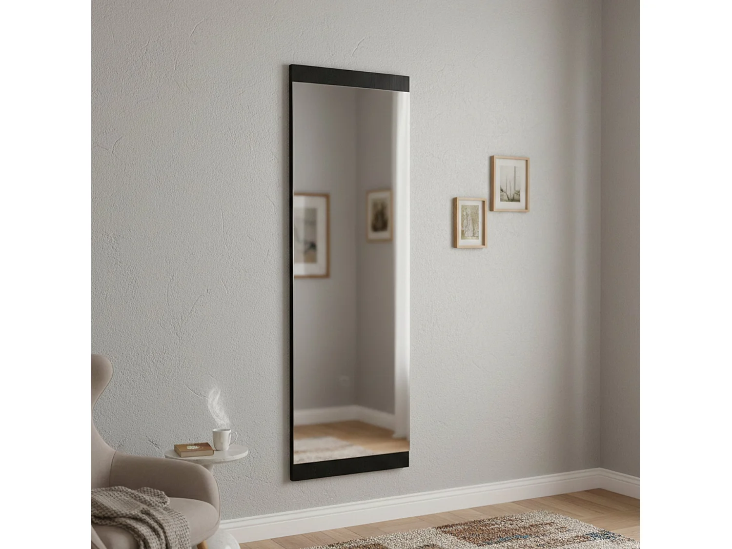 Miroir Acamar, Verre miroité, Objet d'ameublement mural, Décoration avec miroir, 40x2h120 cm, Noir