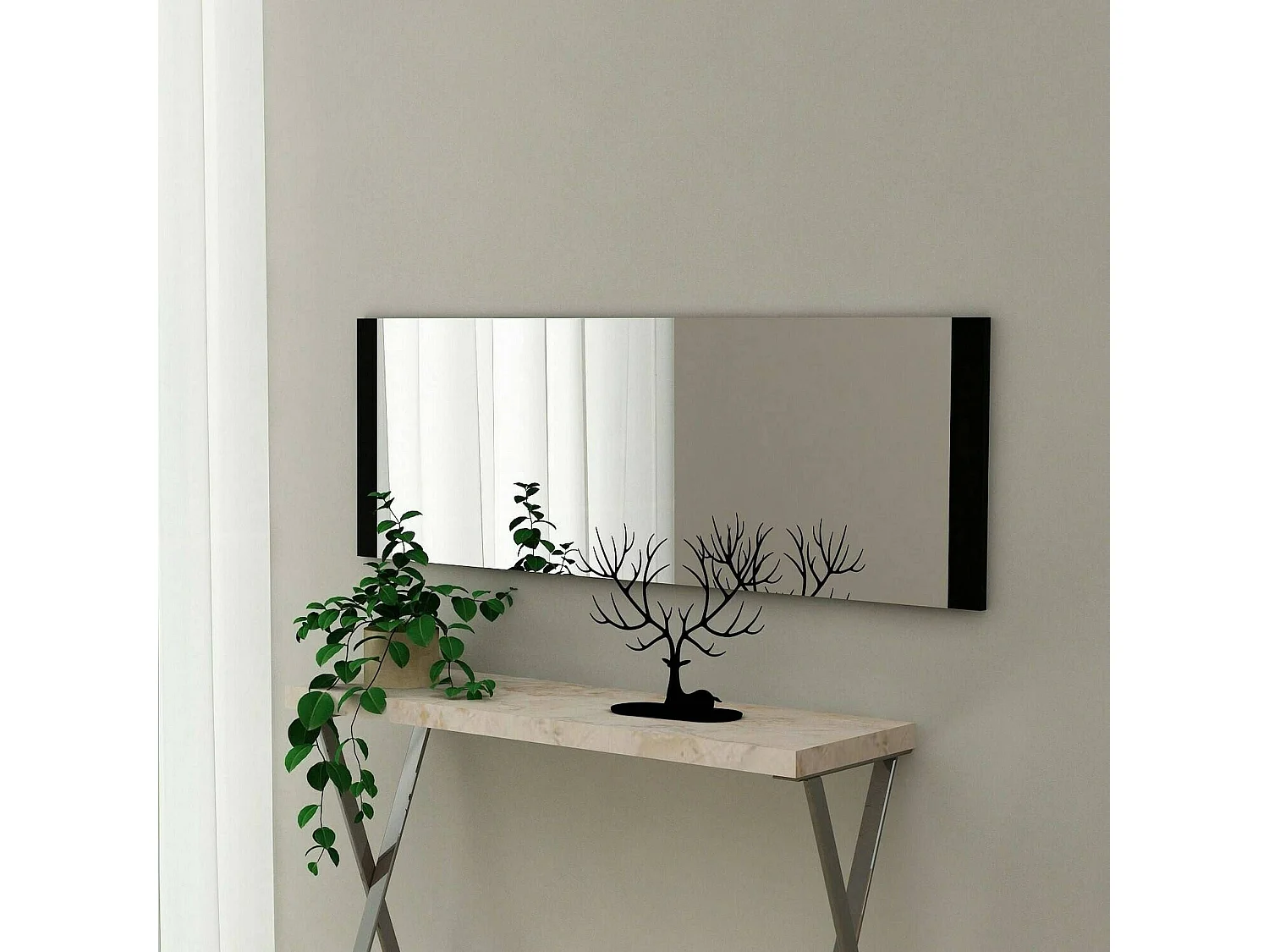 Miroir Acamar, Verre miroité, Objet d'ameublement mural, Décoration avec miroir, 40x2h120 cm, Noir