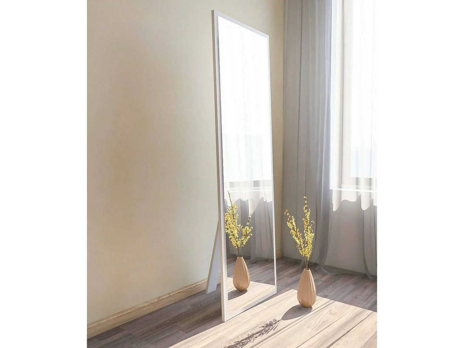 Miroir Alp, Verre miroité, Objet d'ameublement mural, Décoration avec miroir, 50x2h160 cm, Blanc