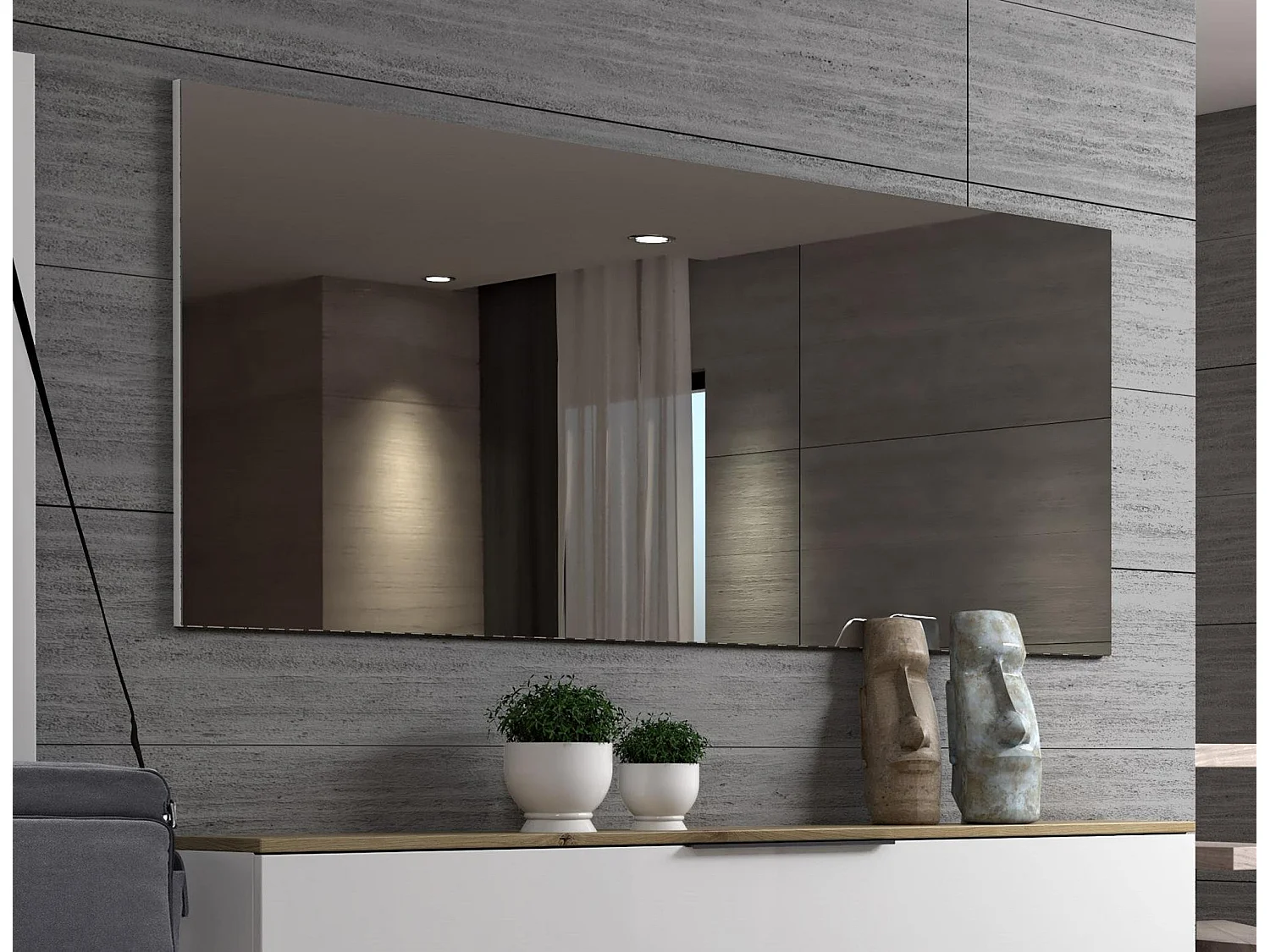 Dmora - Specchio Ayana, 160x2h65 cm, Bianco lucido