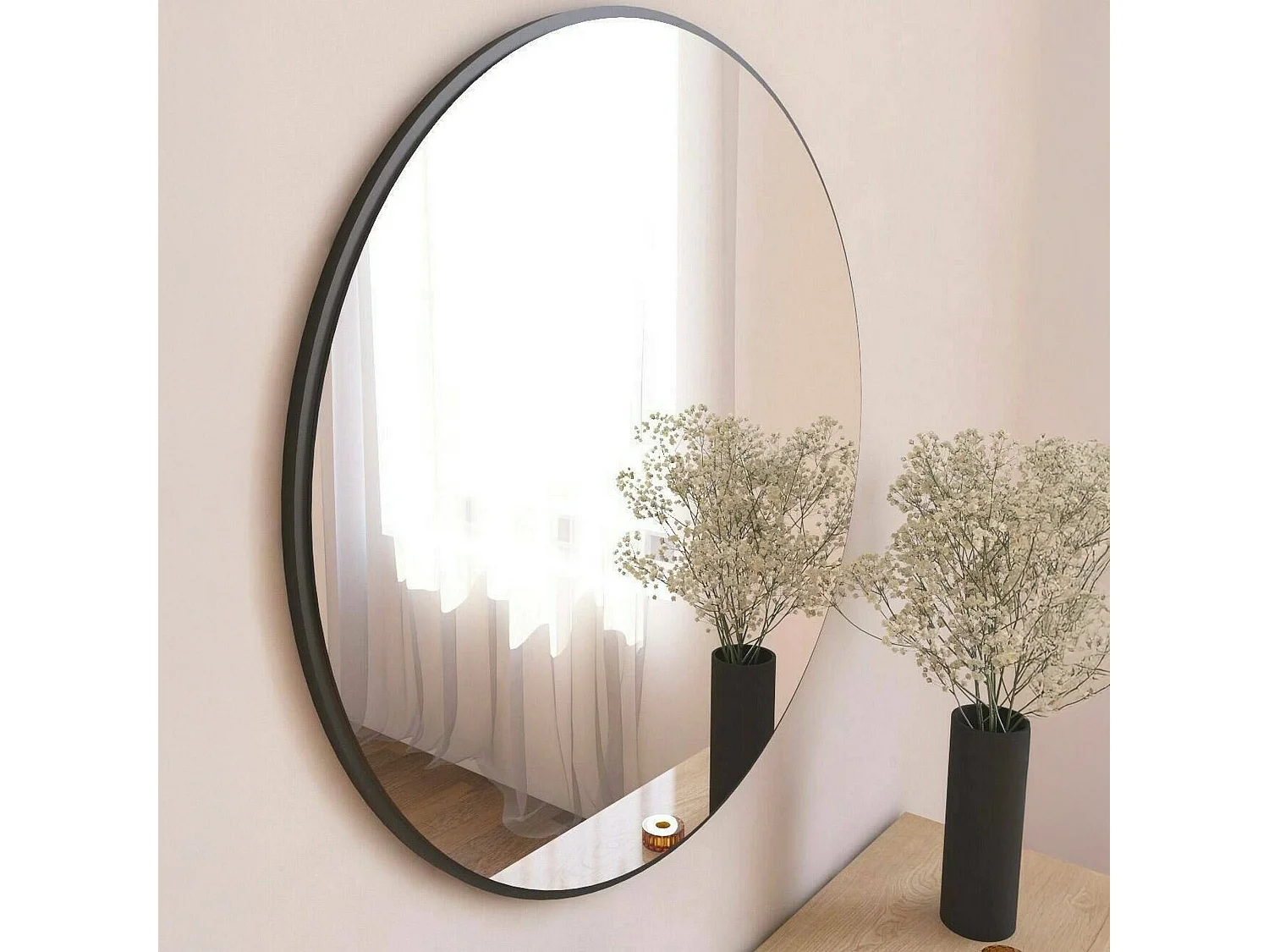 Miroir Euterpe, Verre miroité, Objet d'ameublement mural, Décoration avec miroir, 60x2h60 cm, Noir