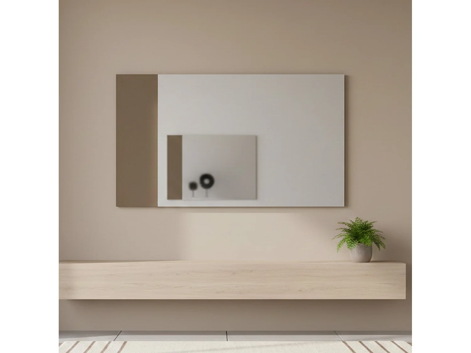Miroir Coriando, Miroir d'entrée décoratif, Article d'ameublement mural avec profil latéral, 100% Made in Italy, 110x3h60 cm, Blanc et Marron