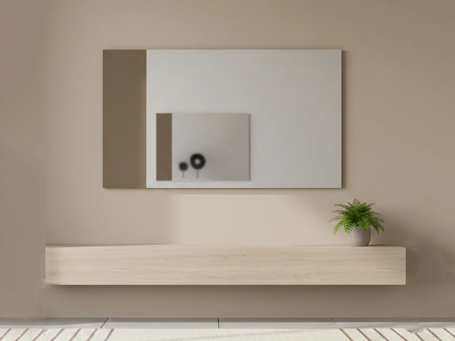 Dbartesagh spiegel, Decoratieve entreespiegel, Wandmeubelen met zijprofiel, 100% Made in Italy, 110x3h60 cm, Wit en Bruin
