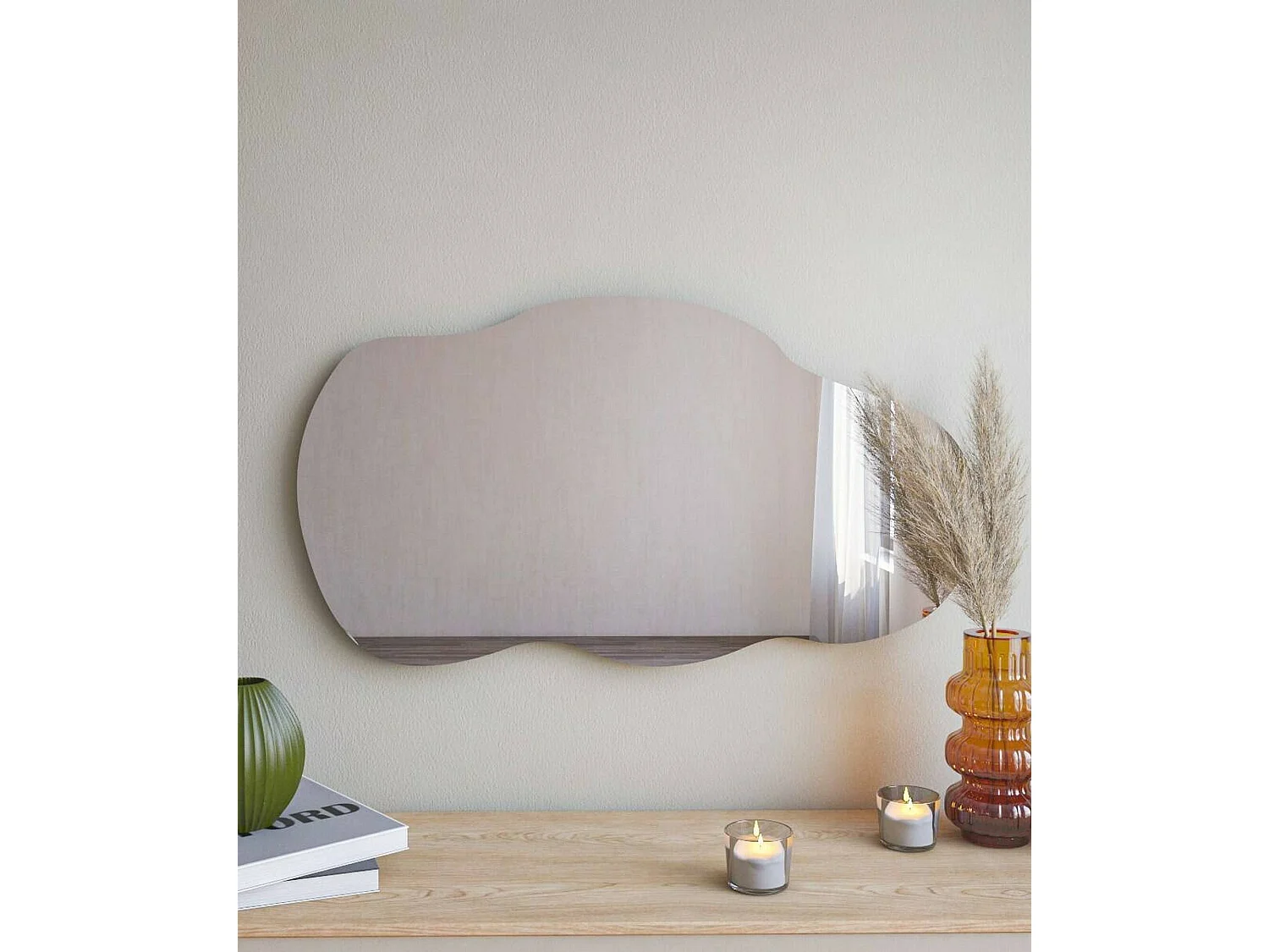 Miroir Megrez, Verre miroité, Objet d'ameublement mural, Décoration avec miroir, 40x2h72 cm, Noir