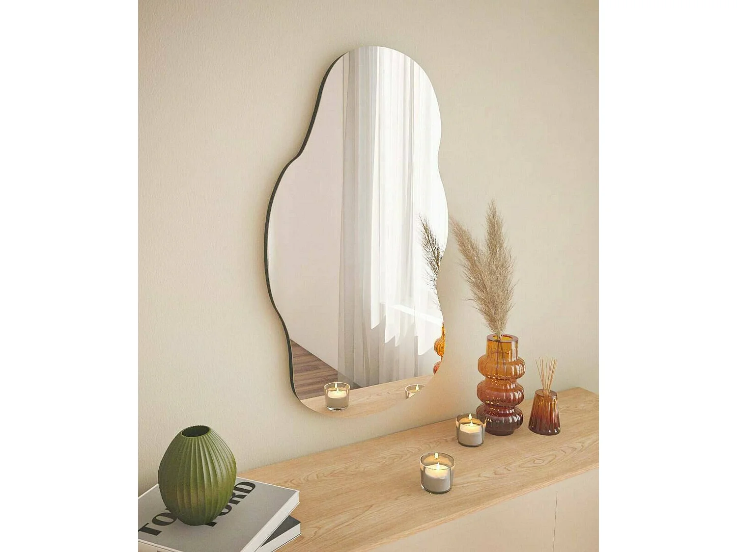 Dnobil-spier, Spiegel, Wanddecoratie, Spiegeldecoratie, 40x2h72 cm, Zwart