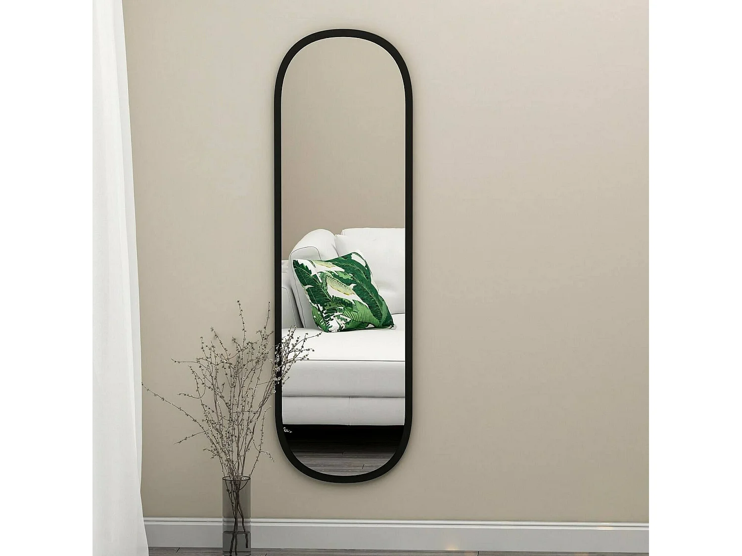 Miroir Calypso, Verre miroité, Objet d'ameublement mural, Décoration avec miroir, 40x2h120 cm, Noir