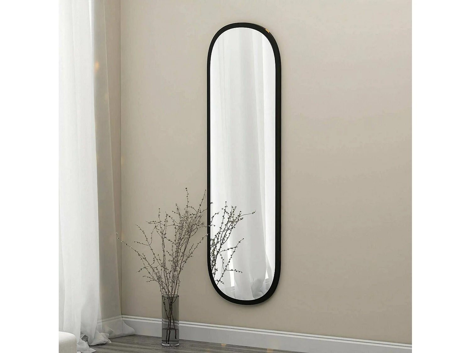 Miroir Calypso, Verre miroité, Objet d'ameublement mural, Décoration avec miroir, 40x2h120 cm, Noir