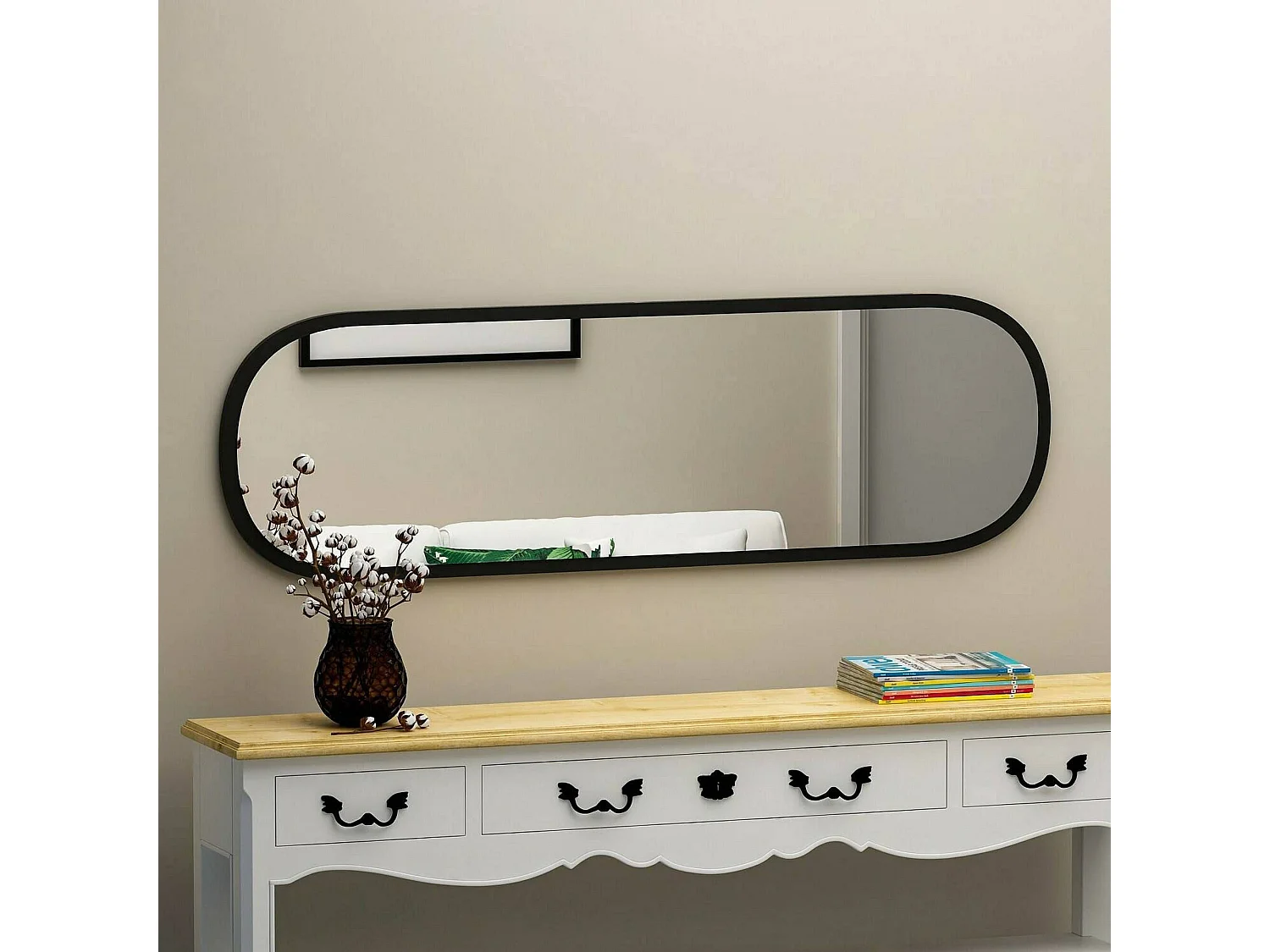 Miroir Calypso, Verre miroité, Objet d'ameublement mural, Décoration avec miroir, 40x2h120 cm, Noir