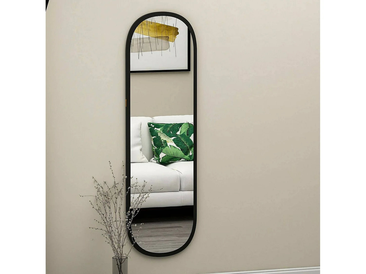 Miroir Calypso, Verre miroité, Objet d'ameublement mural, Décoration avec miroir, 40x2h120 cm, Noir