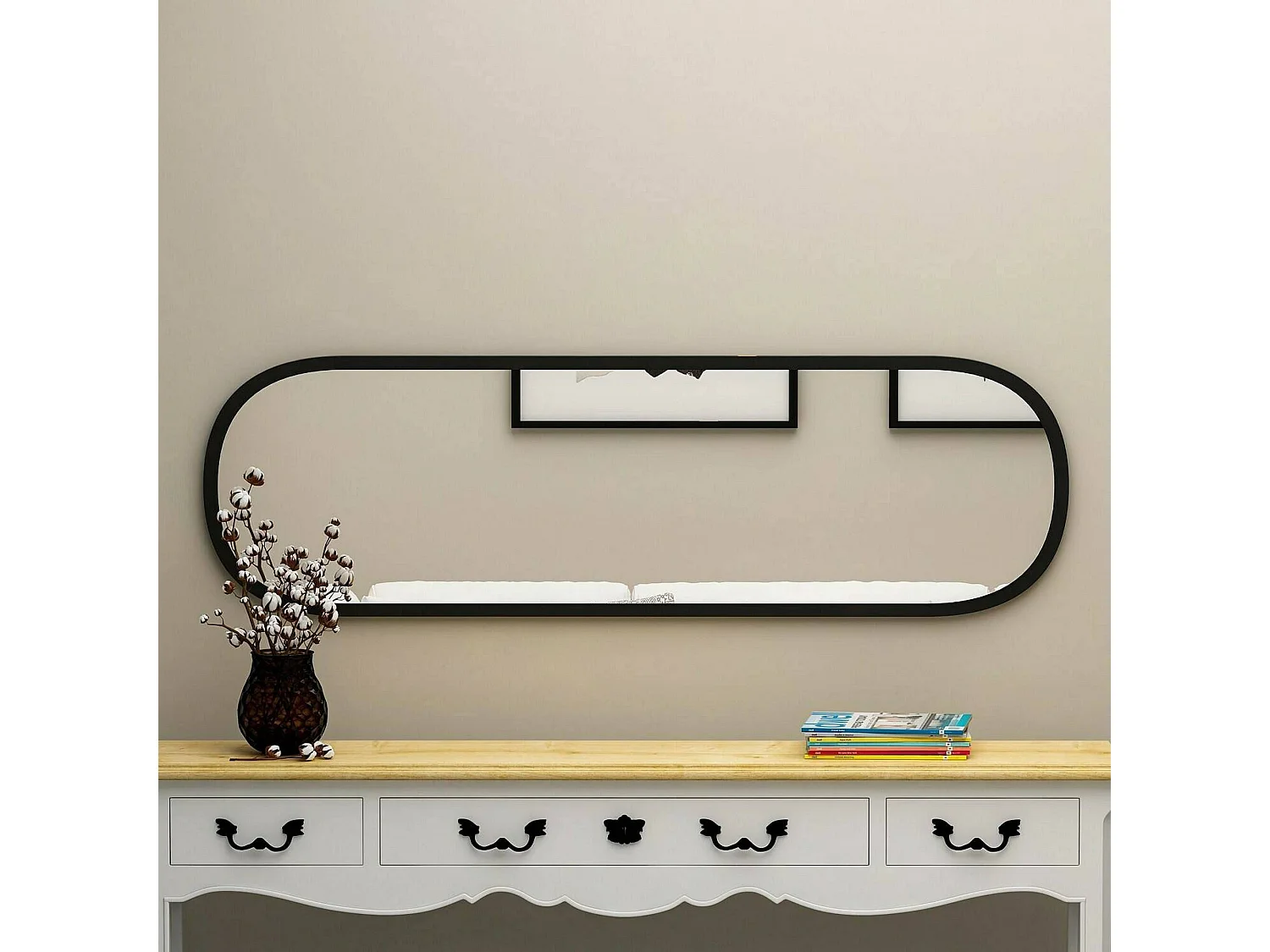 Miroir Calypso, Verre miroité, Objet d'ameublement mural, Décoration avec miroir, 40x2h120 cm, Noir