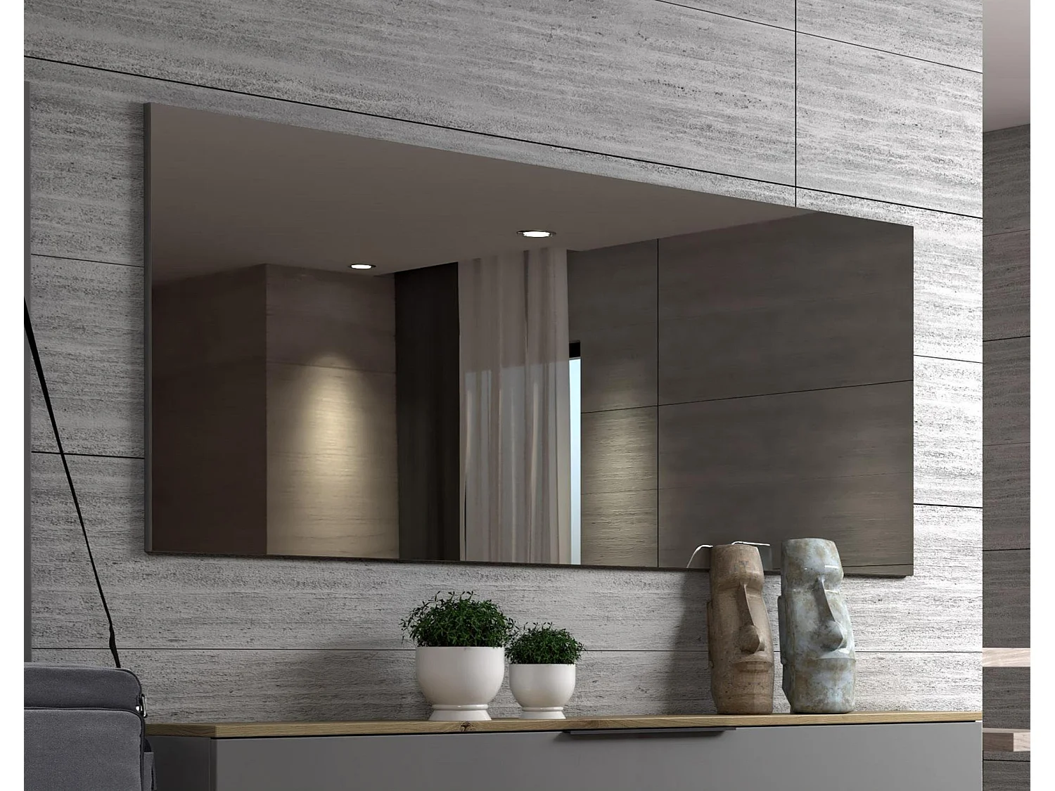 Specchio Ayana, Materiale Struttura in Vetro Made in Italy, 2x65h cm Grigio