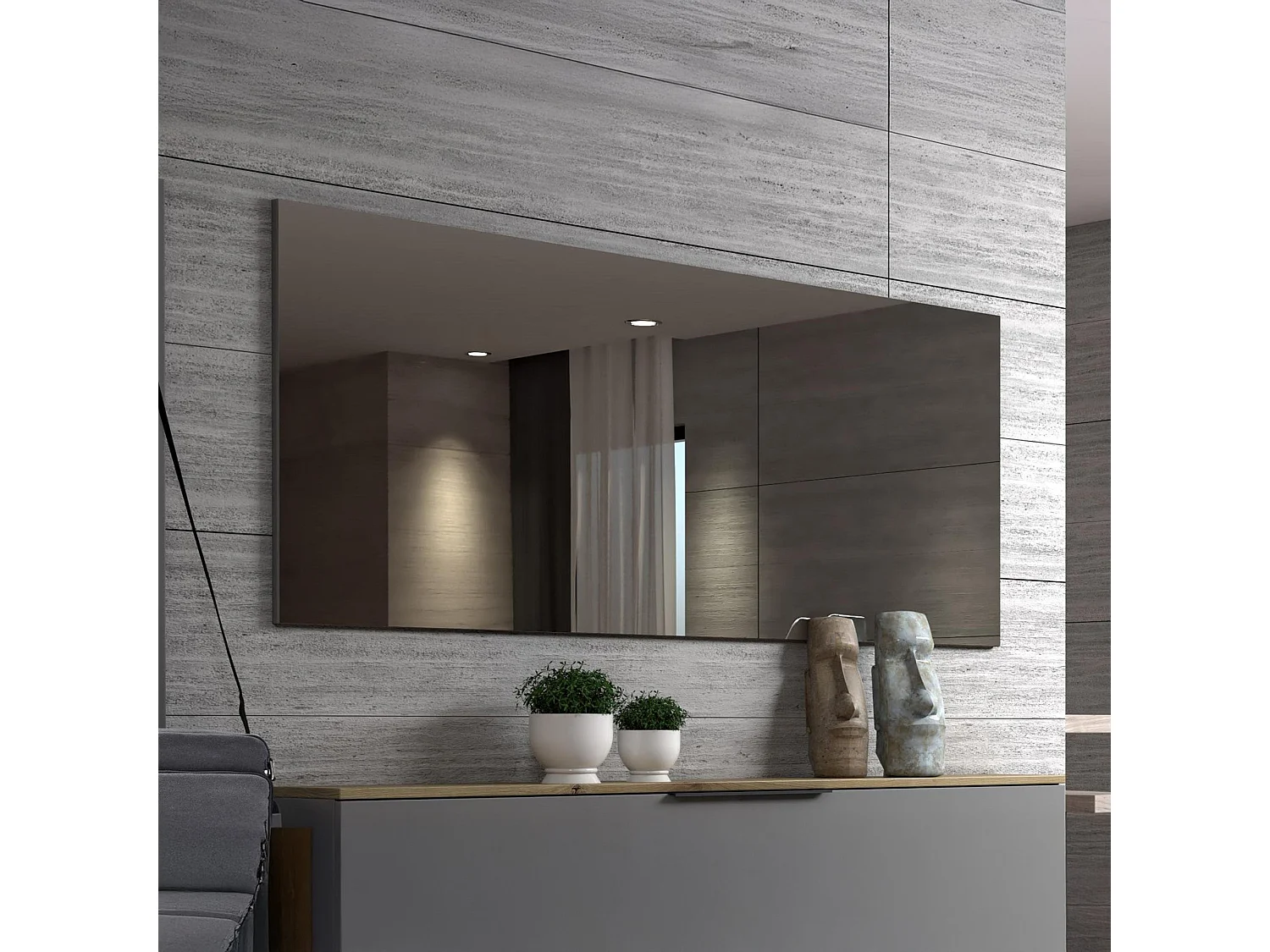 Miroir Ayana, structure en verre, fabriqué en Italie, 160x65h cm gris,