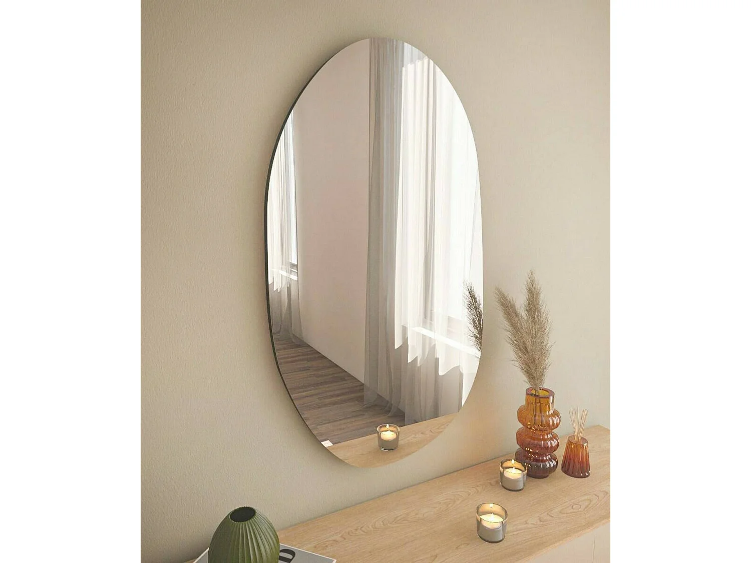 Miroir Pelagus, Verre miroité, Objet d'ameublement mural, Décoration avec miroir, 52x2h89 cm, Noir