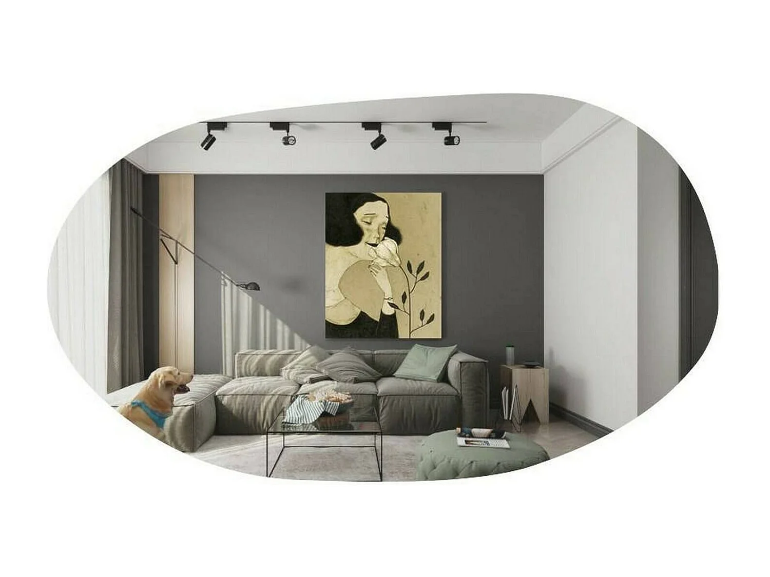 Miroir Pelagus, Verre miroité, Objet d'ameublement mural, Décoration avec miroir, 52x2h89 cm, Noir
