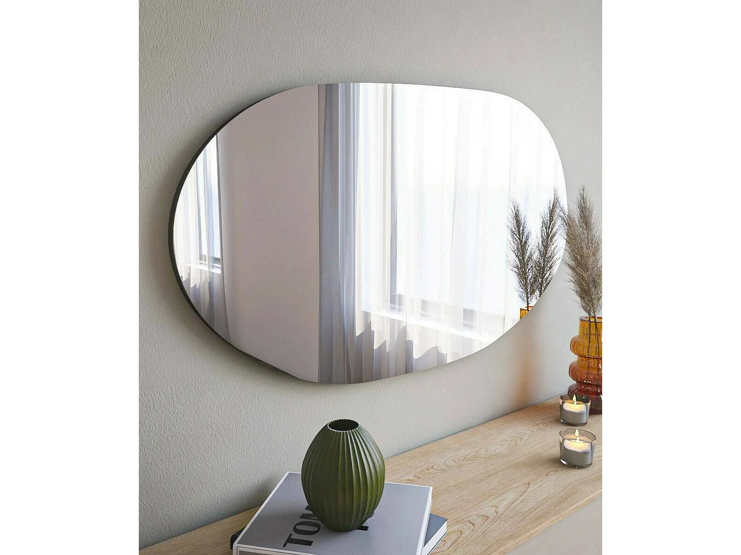 Miroir Pelagus, Verre miroité, Objet d'ameublement mural, Décoration avec miroir, 52x2h89 cm, Noir