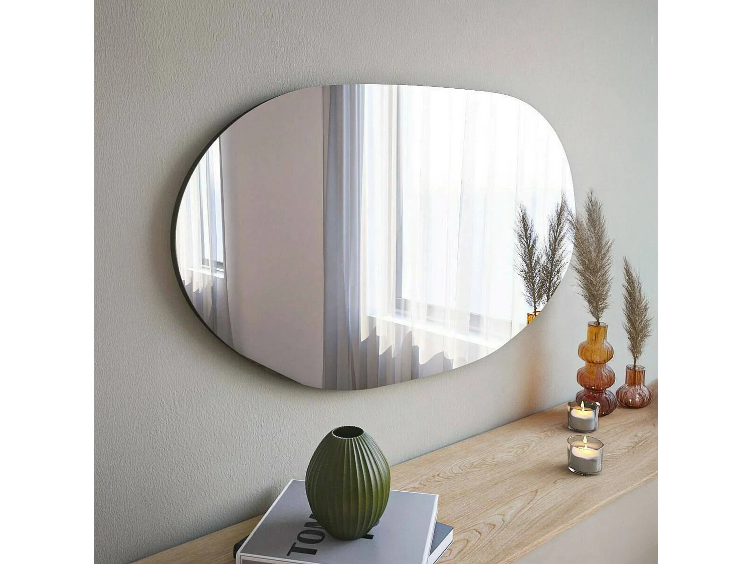 Miroir Pelagus, Verre miroité, Objet d'ameublement mural, Décoration avec miroir, 52x2h89 cm, Noir
