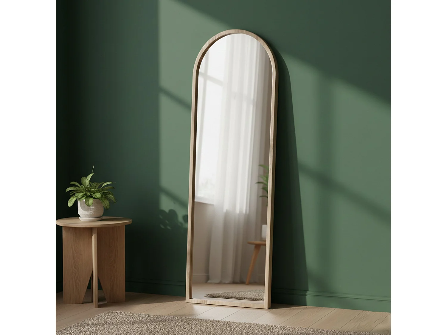 Miroir Zaniah, Verre miroité, Objet d'ameublement mural, Décoration avec miroir, 50x2h160 cm, Noyer