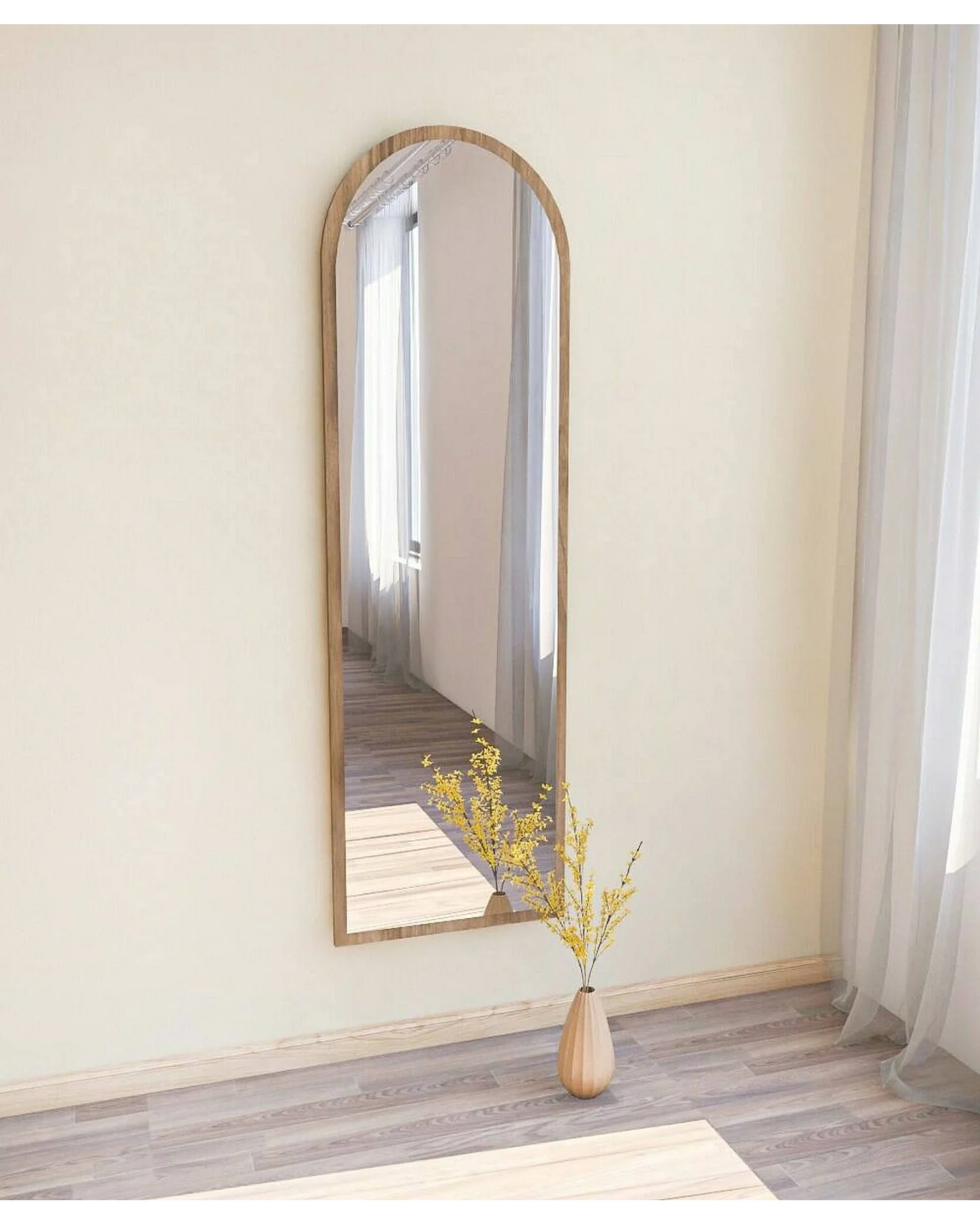 Miroir Zaniah, Verre miroité, Objet d'ameublement mural, Décoration avec miroir, 50x2h160 cm, Noyer