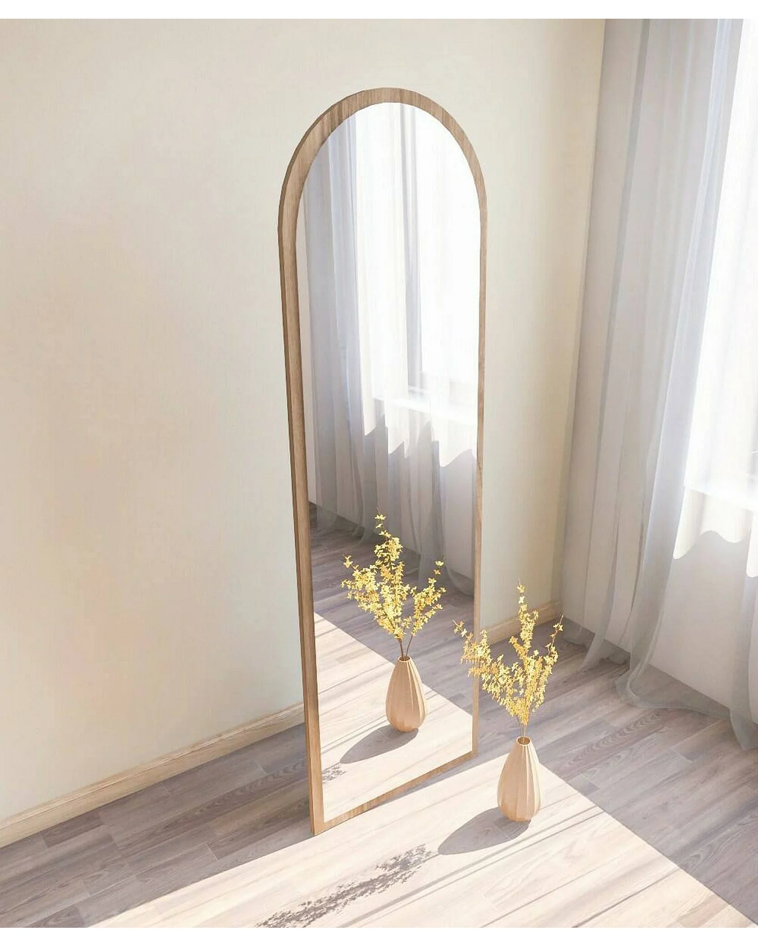 Miroir Zaniah, Verre miroité, Objet d'ameublement mural, Décoration avec miroir, 50x2h160 cm, Noyer