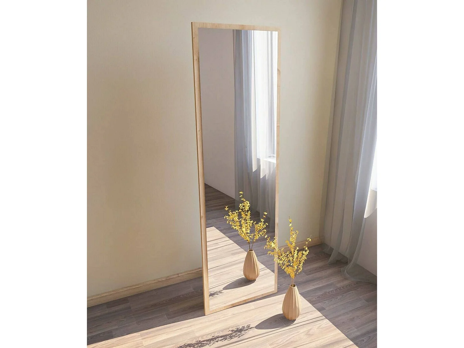 Miroir Alp, Verre miroité, Objet d'ameublement mural, Décoration avec miroir, 50x2h160 cm, Chêne