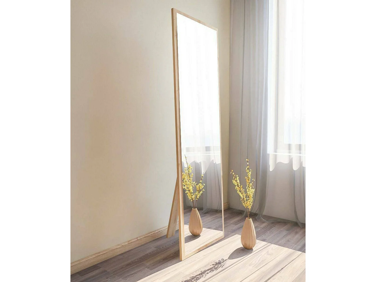 Miroir Alp, Verre miroité, Objet d'ameublement mural, Décoration avec miroir, 50x2h160 cm, Chêne