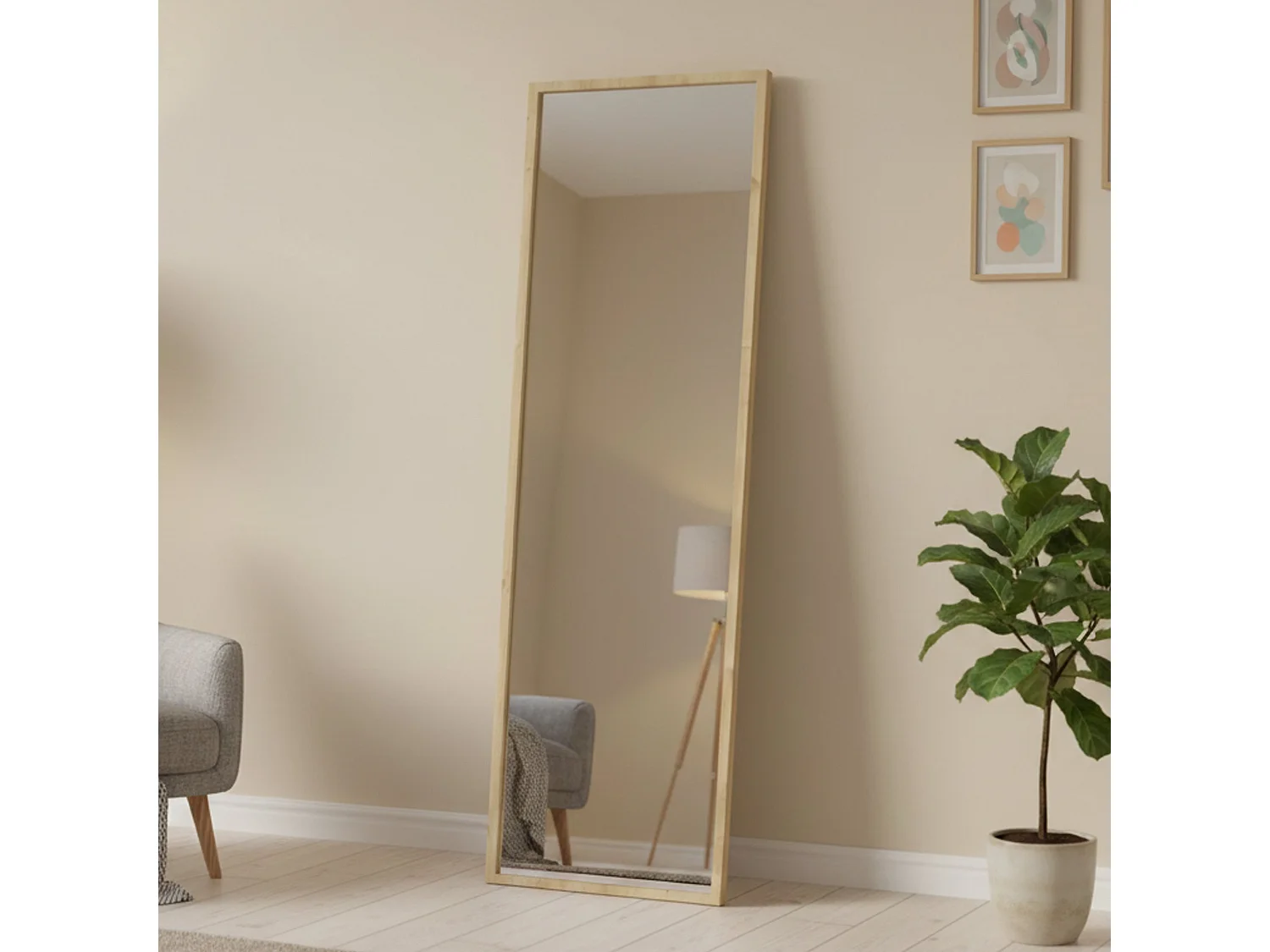 Miroir Alp, Verre miroité, Objet d'ameublement mural, Décoration avec miroir, 50x2h160 cm, Chêne
