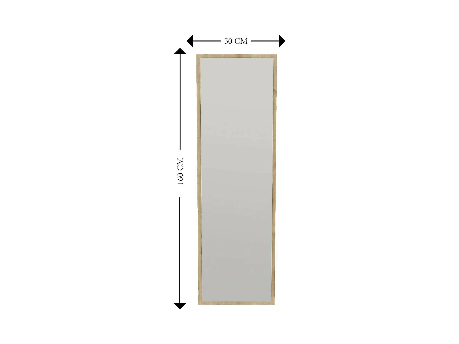 Miroir Alp, Verre miroité, Objet d'ameublement mural, Décoration avec miroir, 50x2h160 cm, Chêne