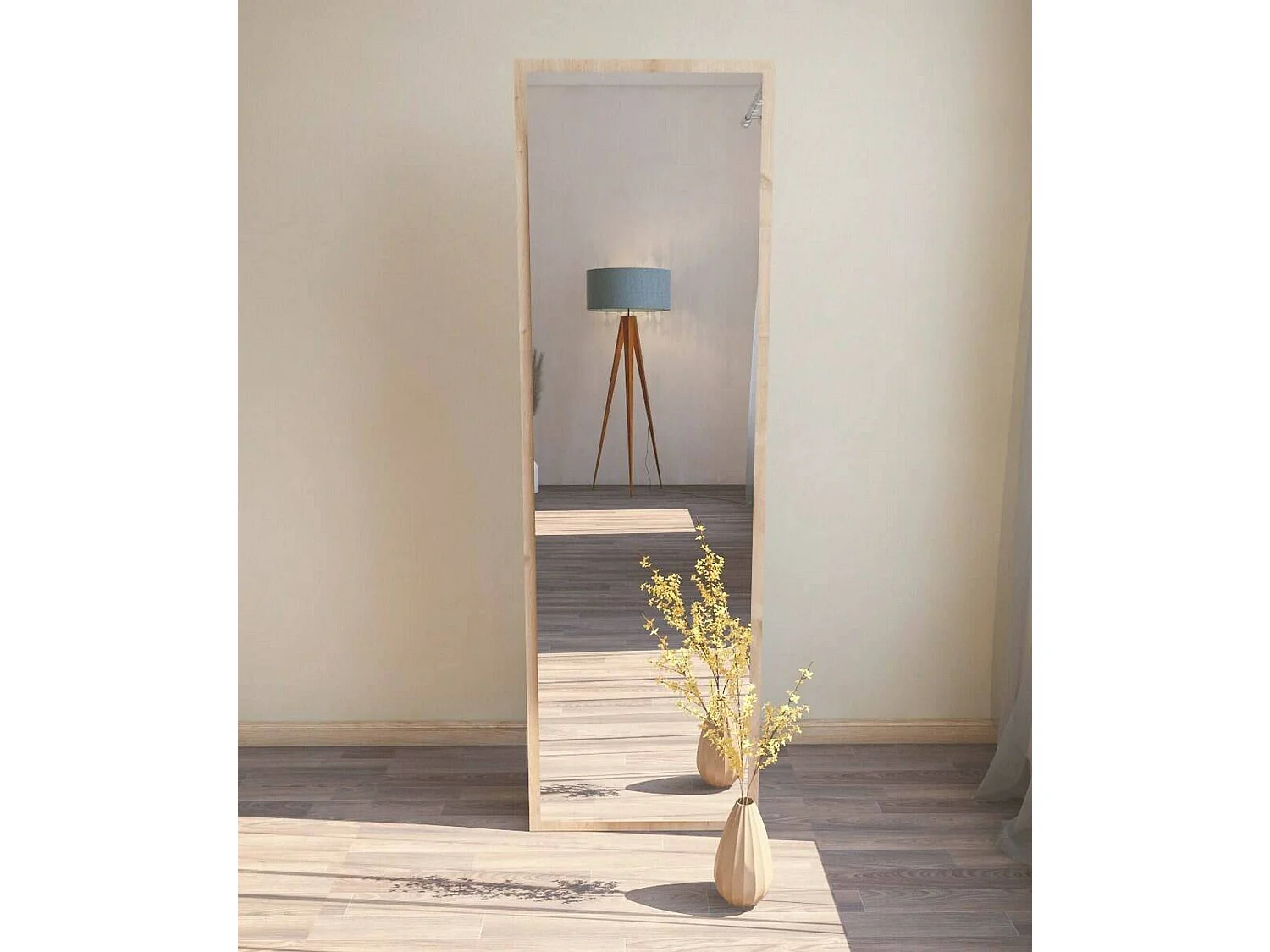 Miroir Alp, Verre miroité, Objet d'ameublement mural, Décoration avec miroir, 50x2h160 cm, Chêne