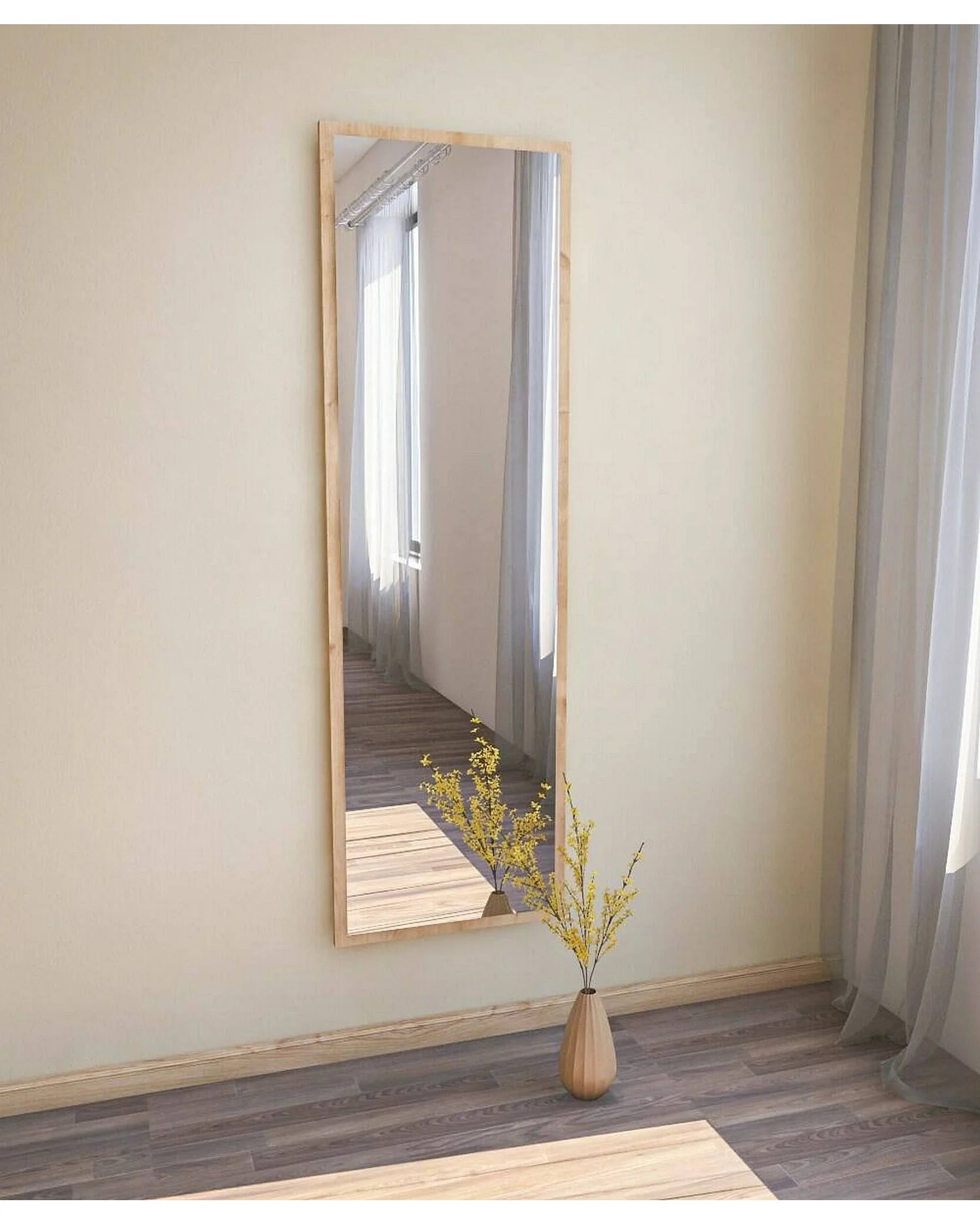 Dcarrier-spier, Spiegel, Wanddecoratie, Spiegeldecoratie, 50x2h160 cm, Eiken