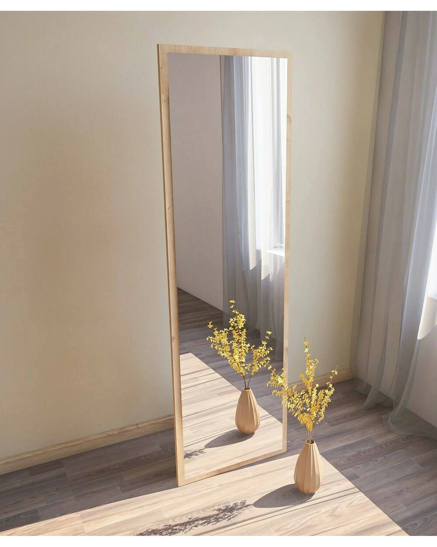 Miroir Alp, Verre miroité, Objet d'ameublement mural, Décoration avec miroir, 50x2h160 cm, Chêne