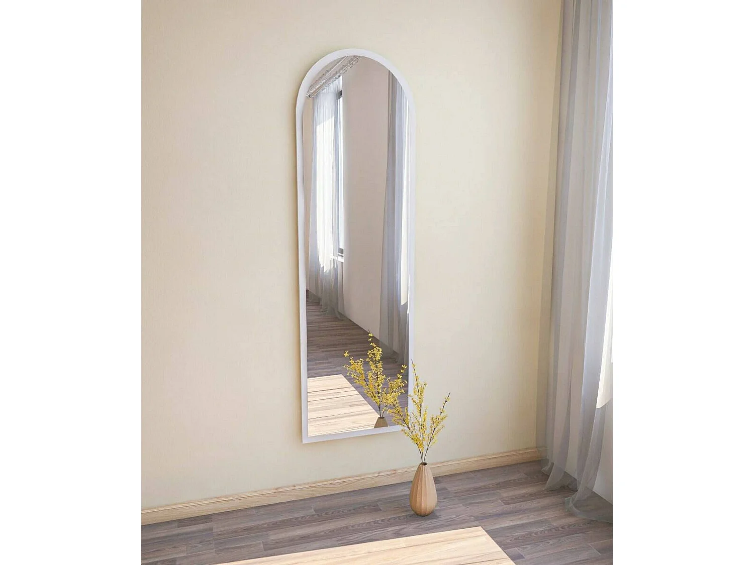 Miroir Zaniah, Verre miroité, Objet d'ameublement mural, Décoration avec miroir, 50x2h160 cm, Blanc