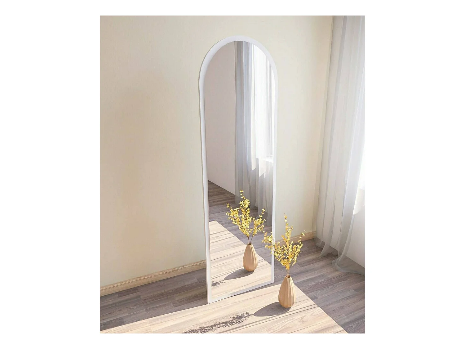 Miroir Zaniah, Verre miroité, Objet d'ameublement mural, Décoration avec miroir, 50x2h160 cm, Blanc