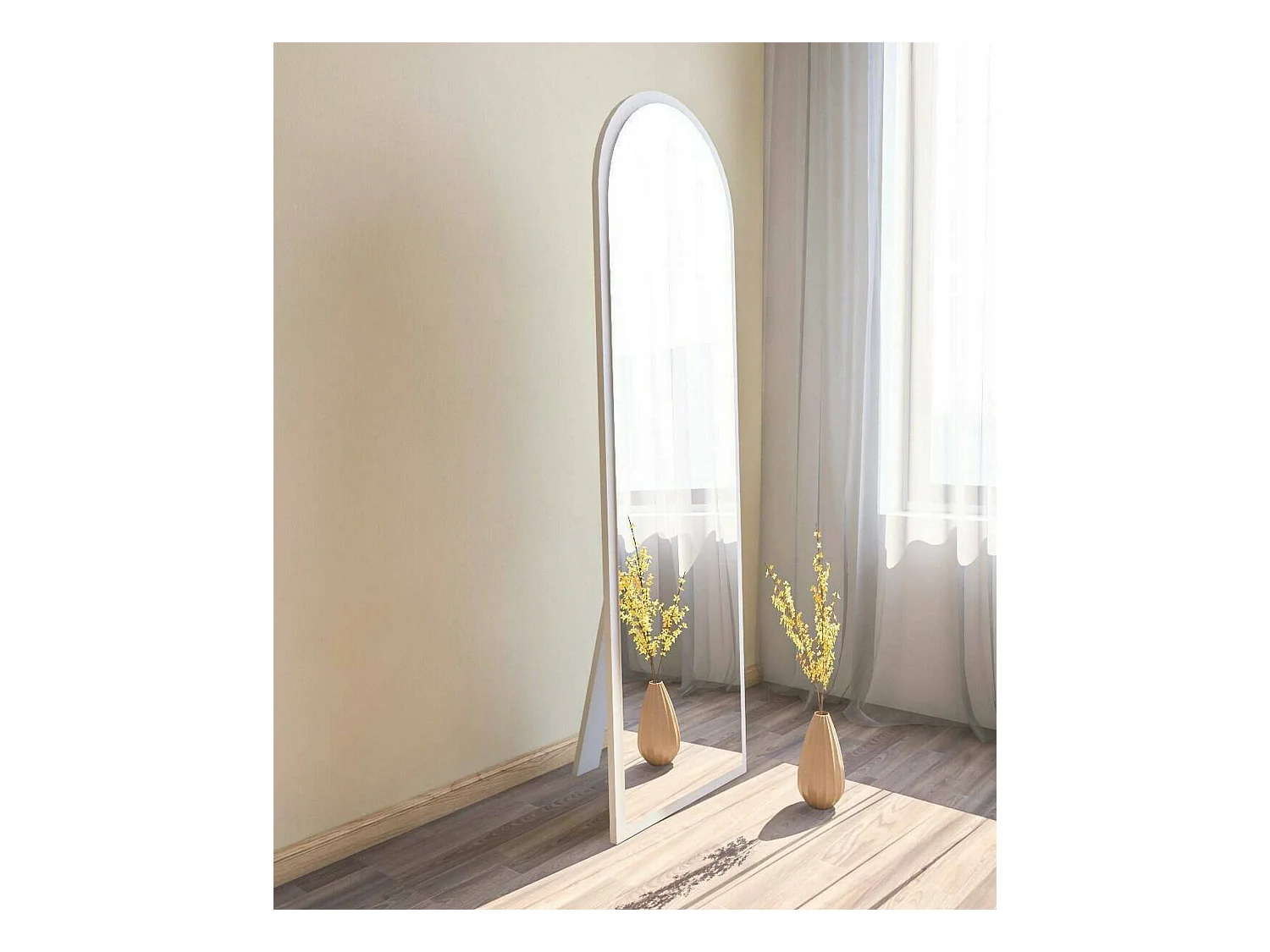 Miroir Zaniah, Verre miroité, Objet d'ameublement mural, Décoration avec miroir, 50x2h160 cm, Blanc