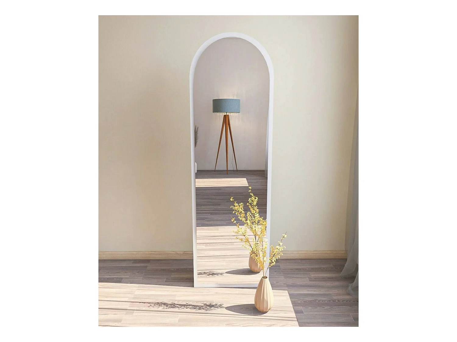 Miroir Zaniah, Verre miroité, Objet d'ameublement mural, Décoration avec miroir, 50x2h160 cm, Blanc