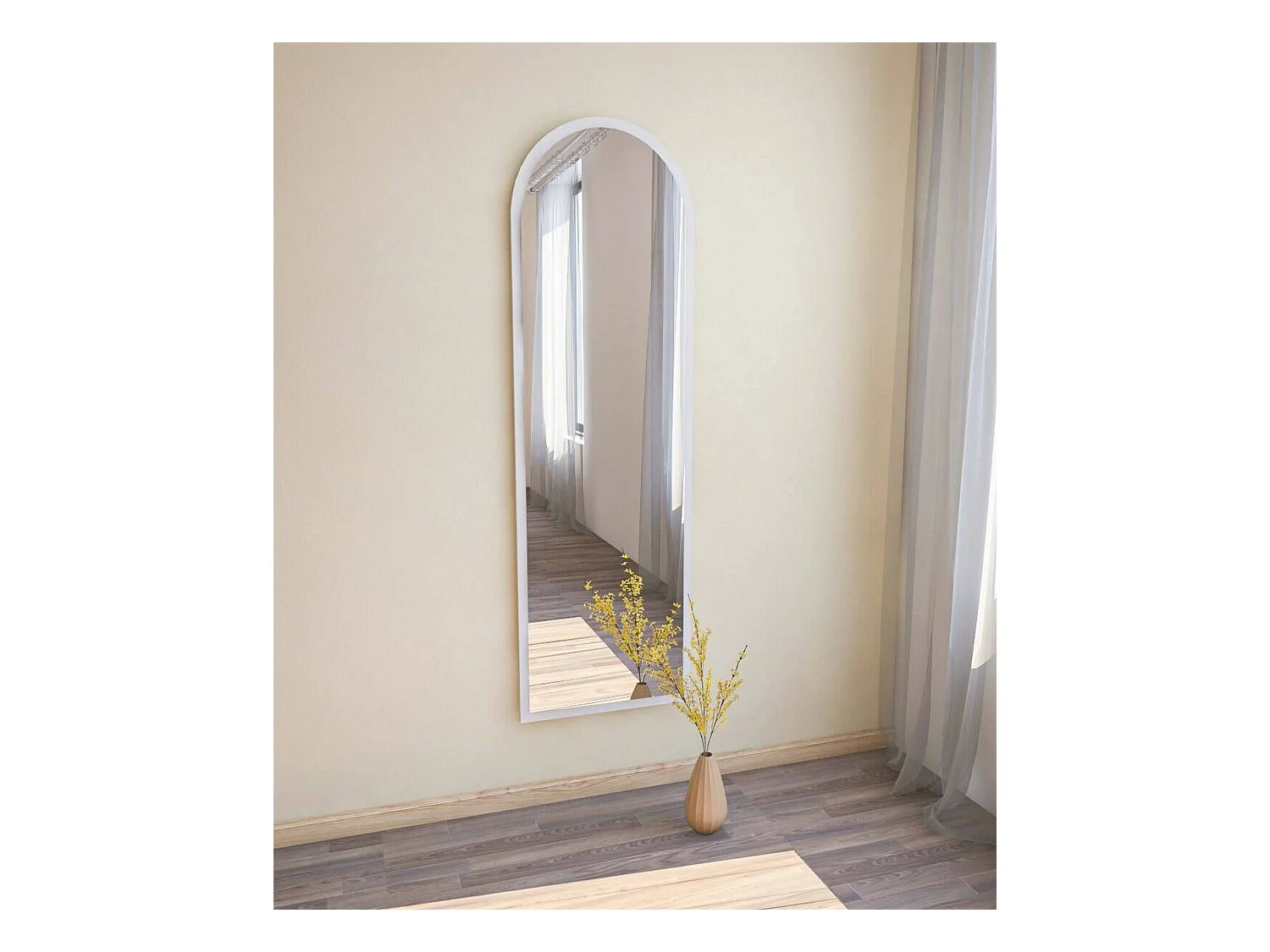 Miroir Zaniah, Verre miroité, Objet d'ameublement mural, Décoration avec miroir, 50x2h160 cm, Blanc