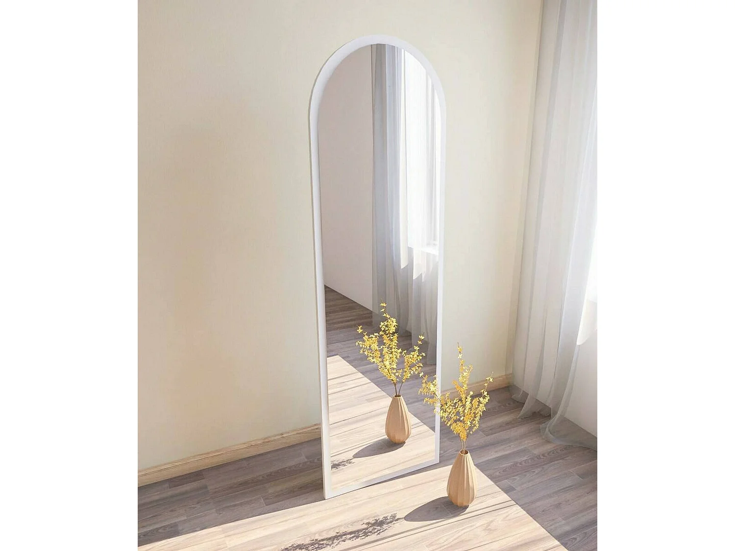 Miroir Zaniah, Verre miroité, Objet d'ameublement mural, Décoration avec miroir, 50x2h160 cm, Blanc