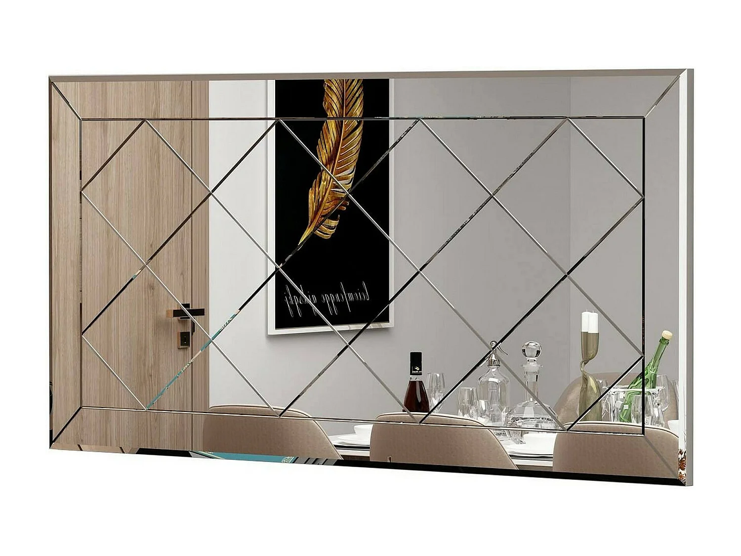 Spiegel Dpessin, Spiegel, Wanddecoratie, DecoRantsoen met spiegel, 60x2h120 cm, Wit