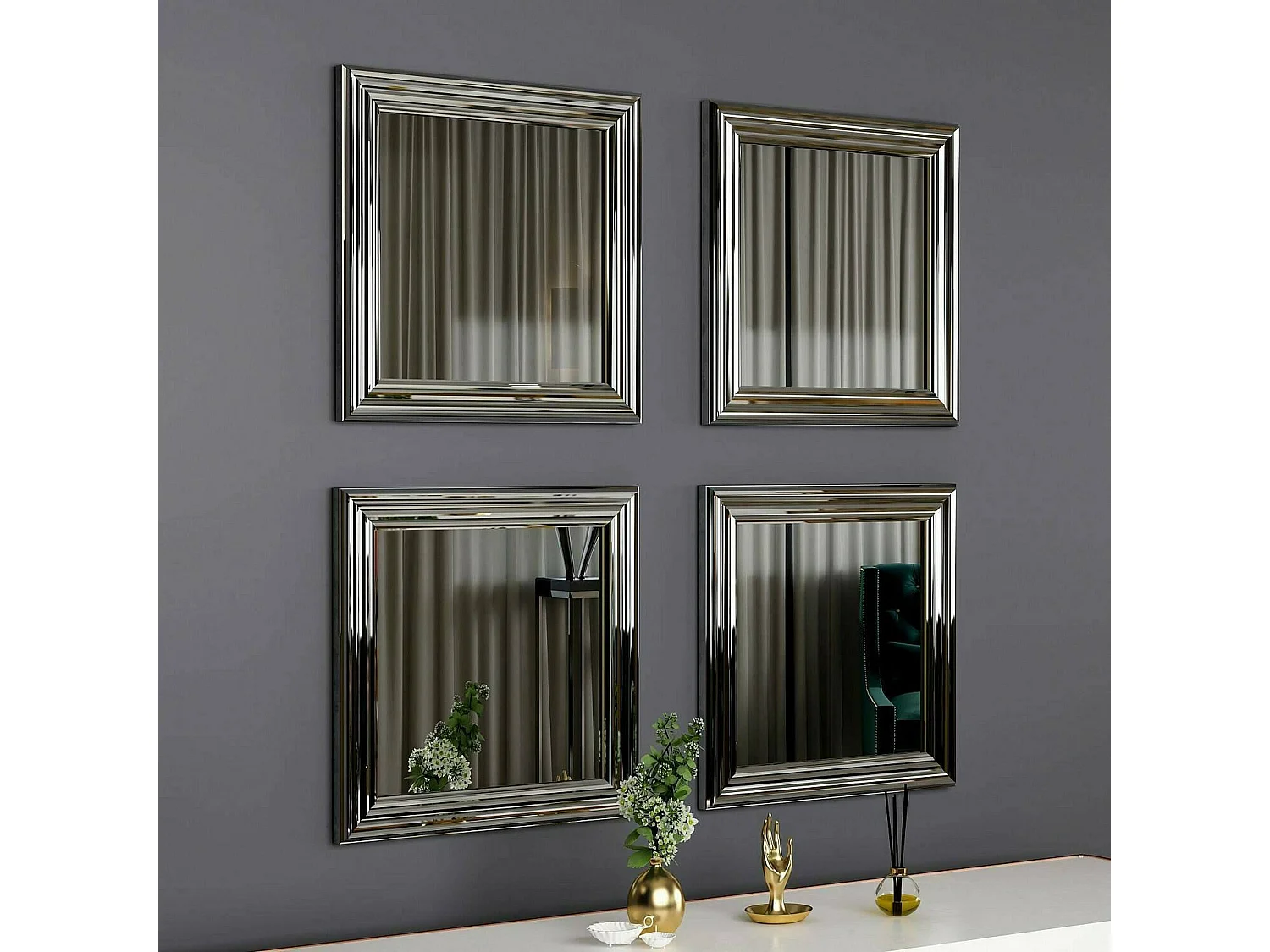 Miroir Helion, Verre miroité, Objet d'ameublement mural, Décoration avec miroir, 40x3h40 cm, Argent