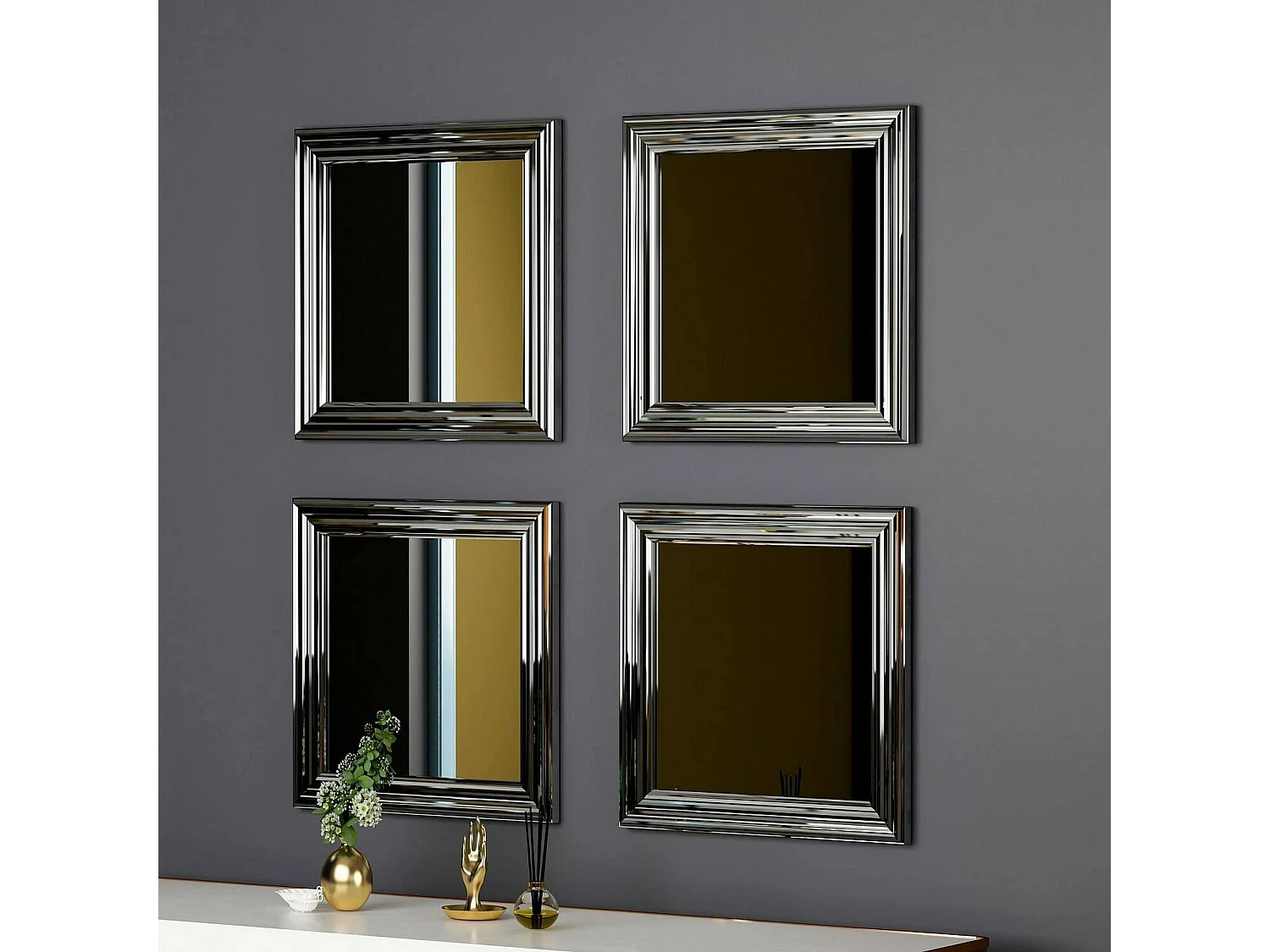 Dmaros-spier, Spiegel, Wanddecoratie, Spiegeldecoratie, 40x3h40 cm, Argent