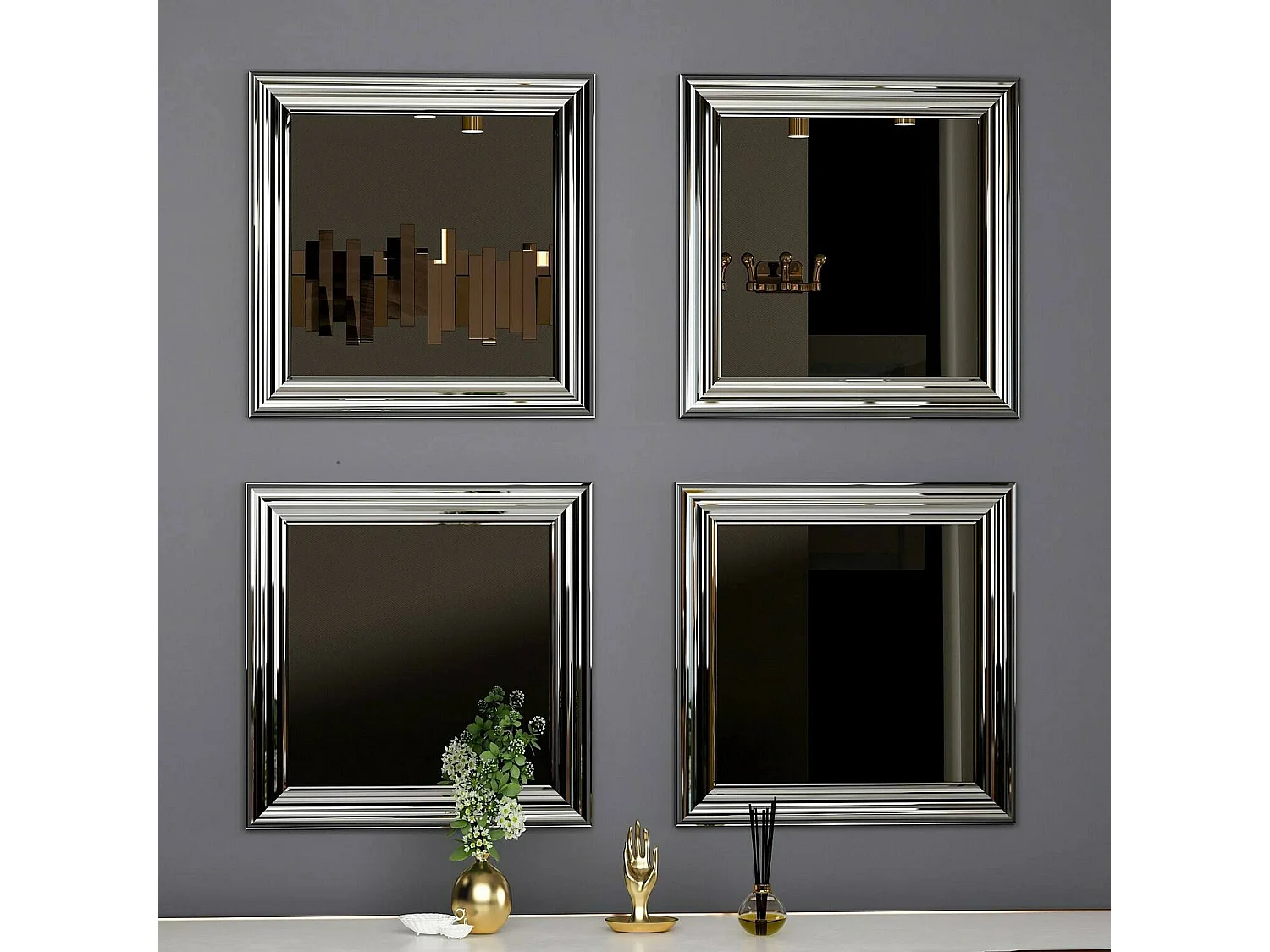 Dmaros-spier, Spiegel, Wanddecoratie, Spiegeldecoratie, 40x3h40 cm, Argent