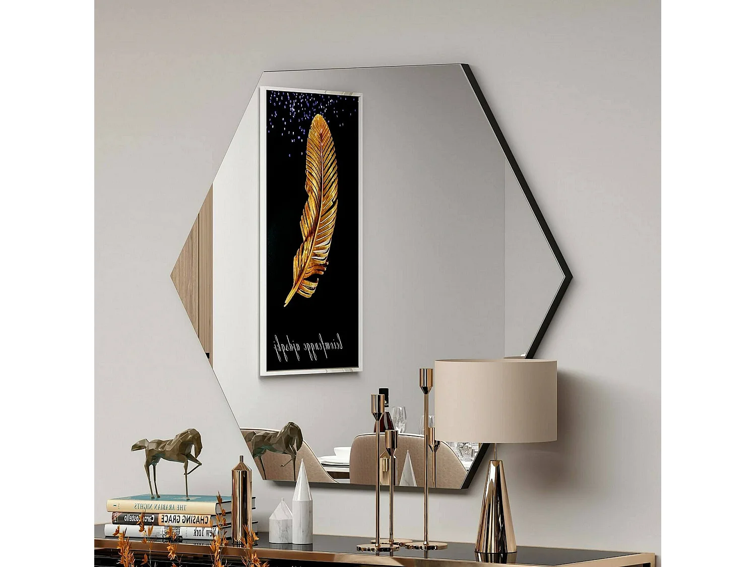 Dpegol-spier, Spiegel, Wanddecoratie, Spiegeldecoratie, 70x2h60 cm, Zwart