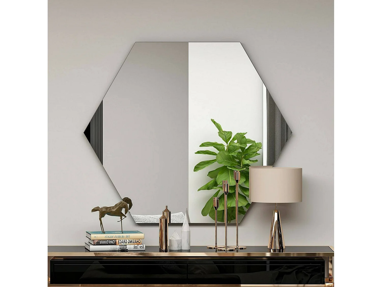 Dpegol-spier, Spiegel, Wanddecoratie, Spiegeldecoratie, 70x2h60 cm, Zwart