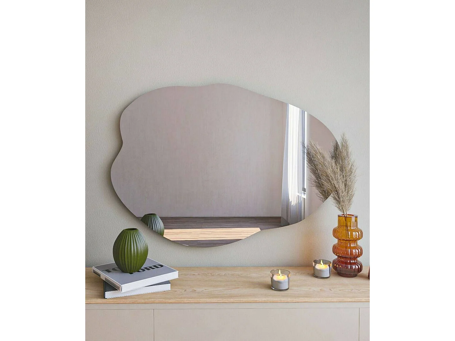 Miroir Phact, Verre miroité, Objet d'ameublement mural, Décoration avec miroir, 60x2h85 cm, Noir