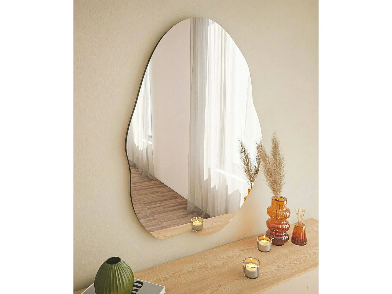 Spiegel Dpep, Spiegel, Wandbekleding, DEcoratie met spiegel, 60x2h85 cm, Zwart