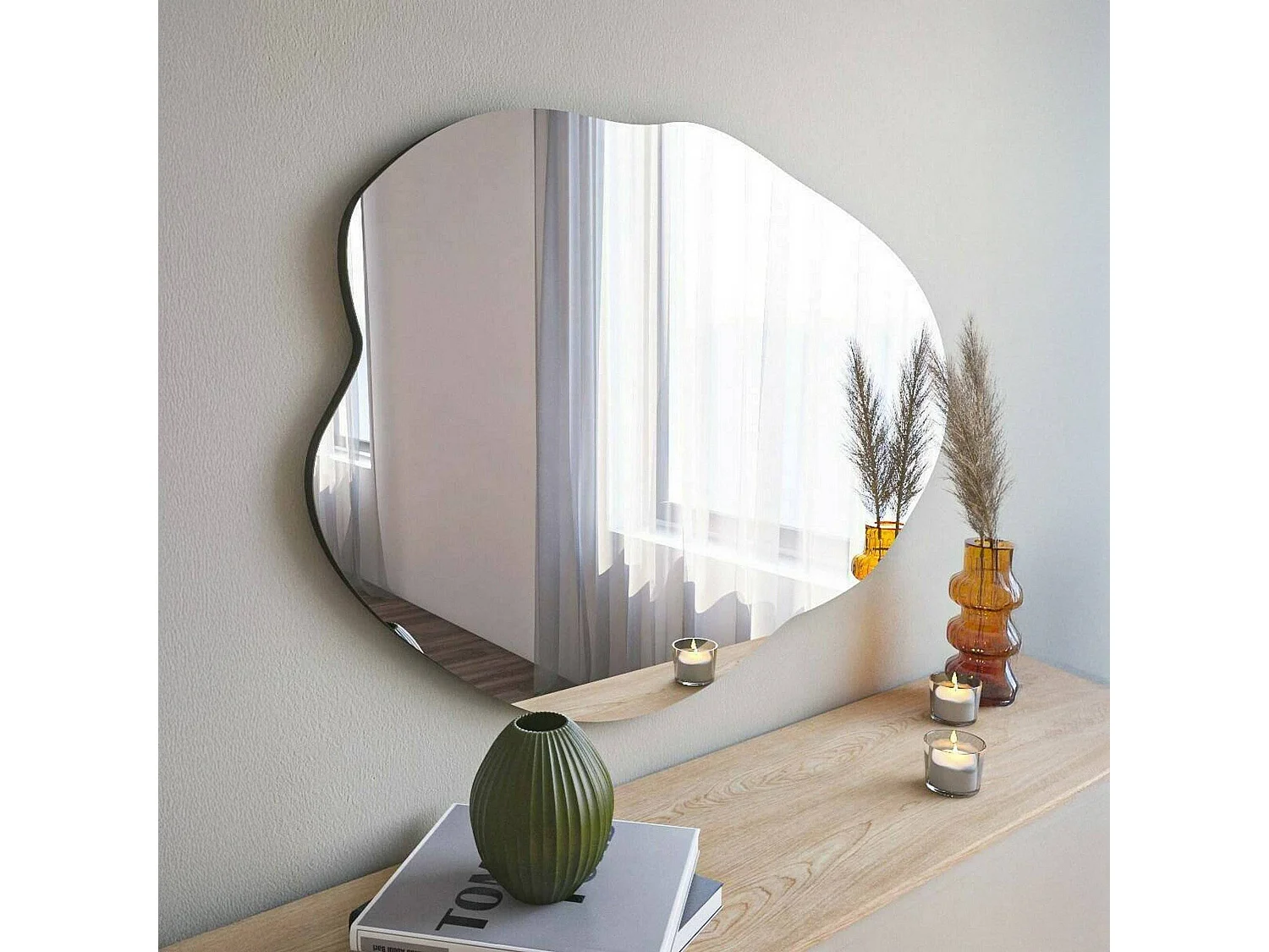 Miroir Phact, Verre miroité, Objet d'ameublement mural, Décoration avec miroir, 60x2h85 cm, Noir