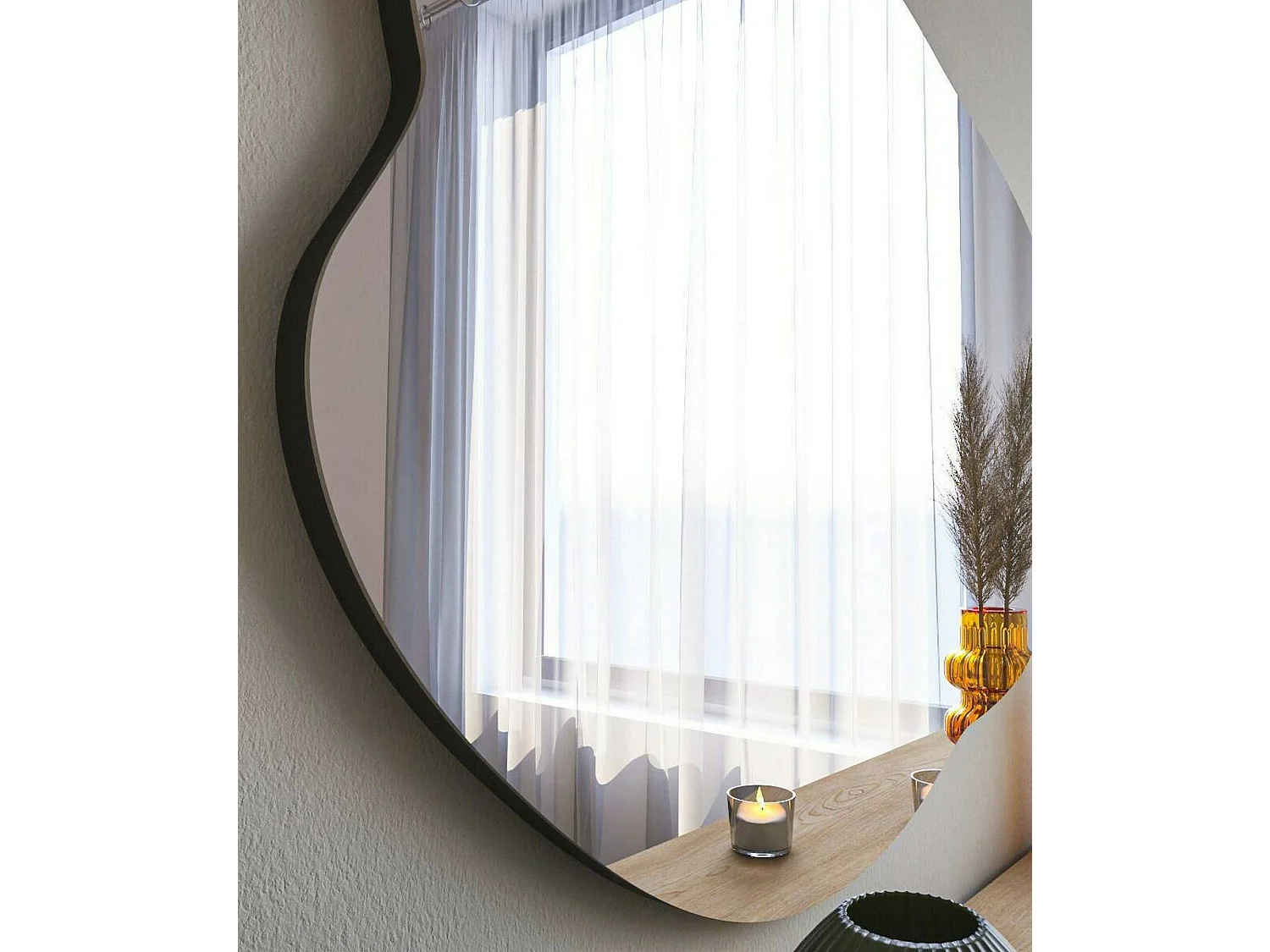 Miroir Phact, Verre miroité, Objet d'ameublement mural, Décoration avec miroir, 60x2h85 cm, Noir