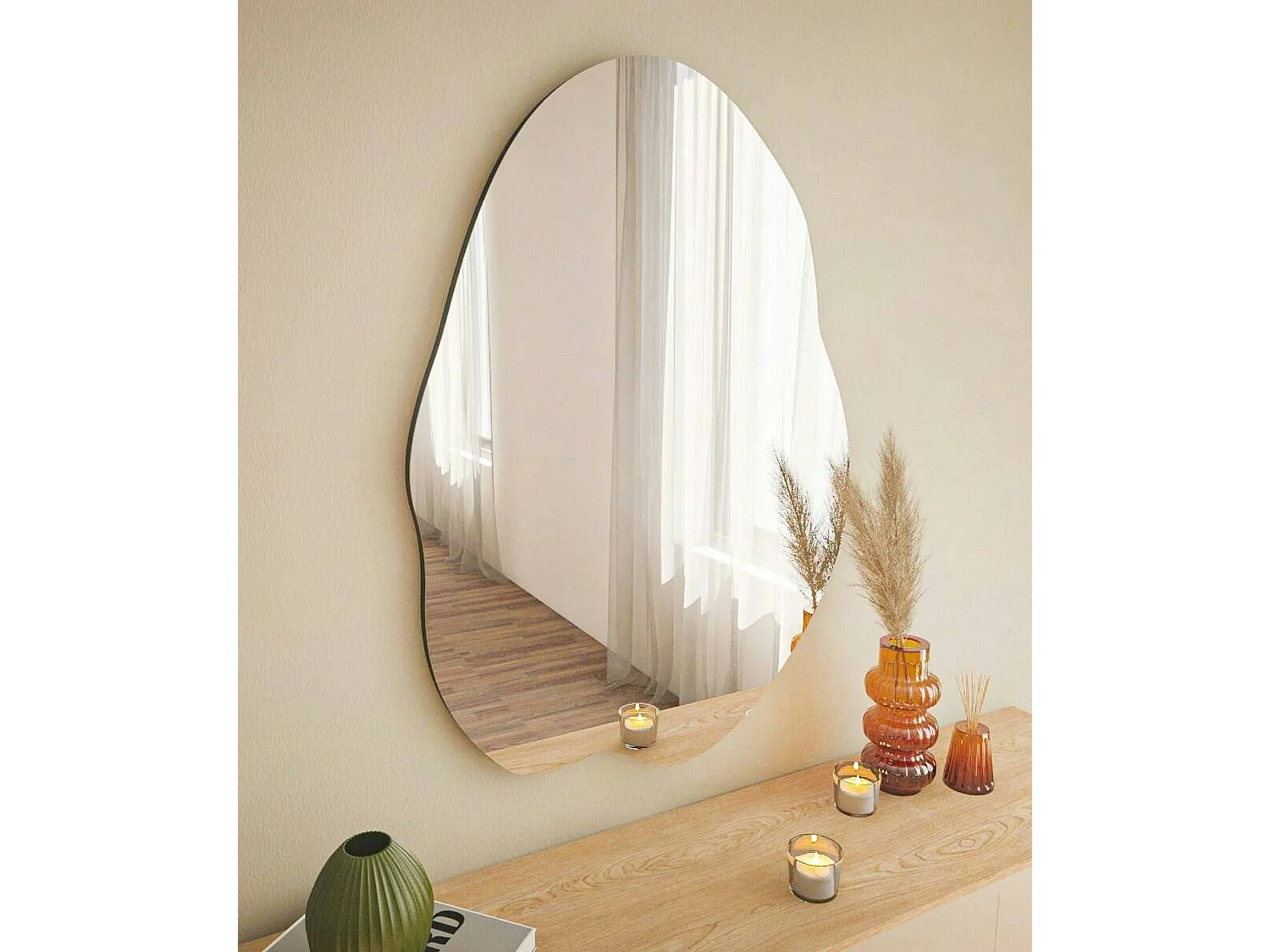 Miroir Phact, Verre miroité, Objet d'ameublement mural, Décoration avec miroir, 60x2h85 cm, Noir