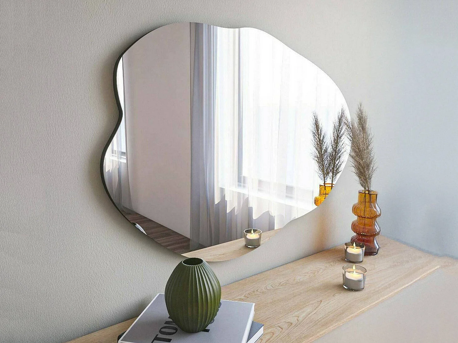 Miroir Phact, Verre miroité, Objet d'ameublement mural, Décoration avec miroir, 60x2h85 cm, Noir