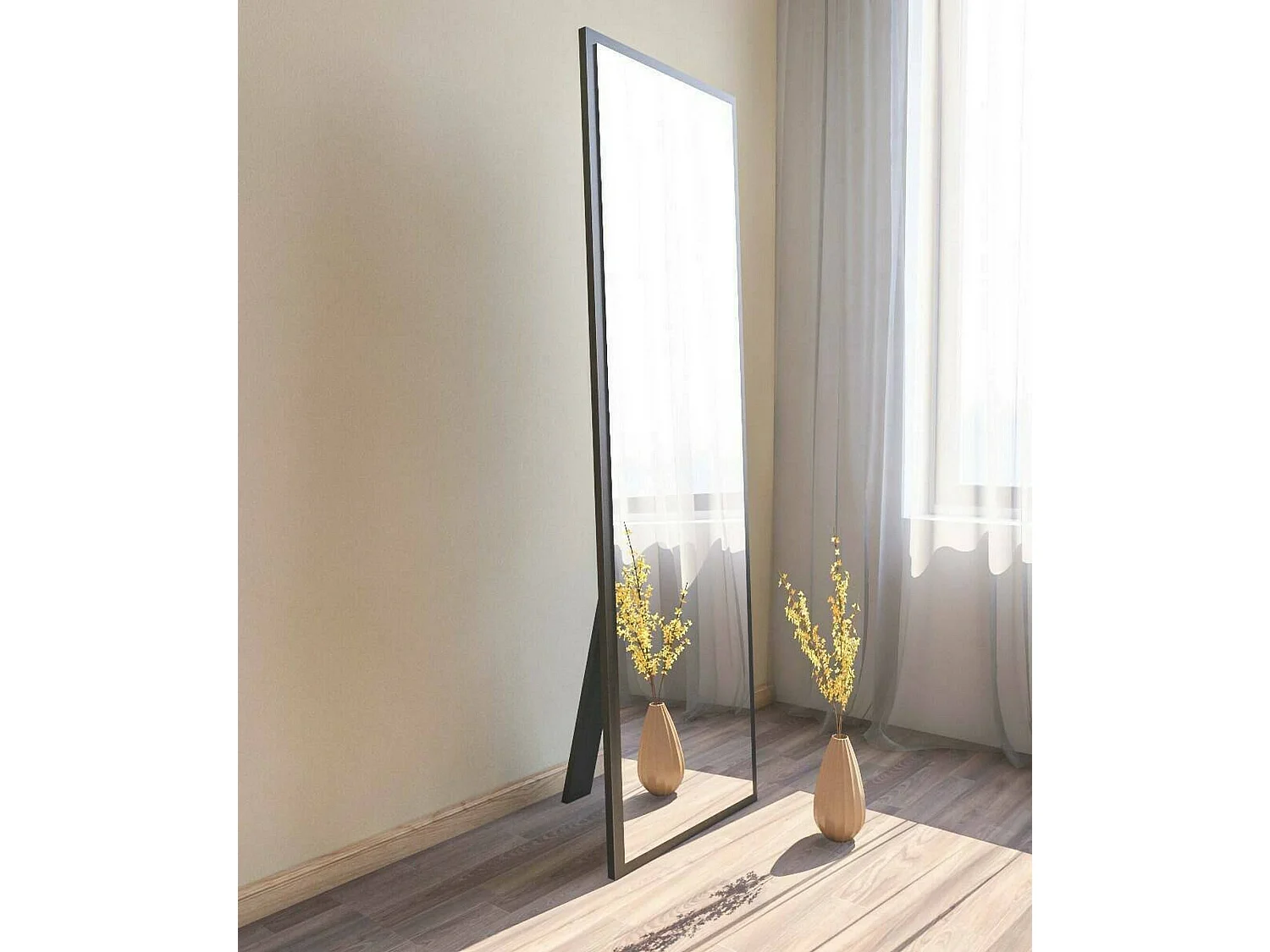 Spiegel Dcarrier, Spiegel, Wanddecoratie, Spiegeldecoratie, 50x2h160 cm, Zwart