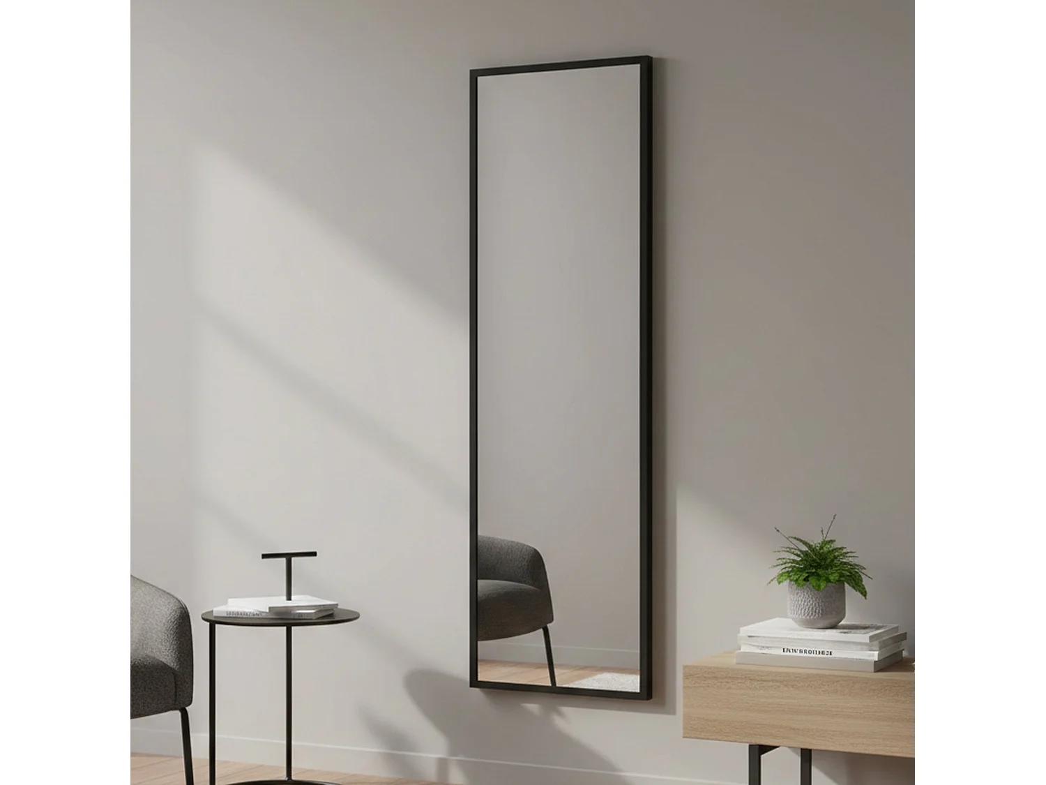 Miroir Alp, Verre miroité, Objet d'ameublement mural, Décoration avec miroir, 50x2h160 cm, Noir